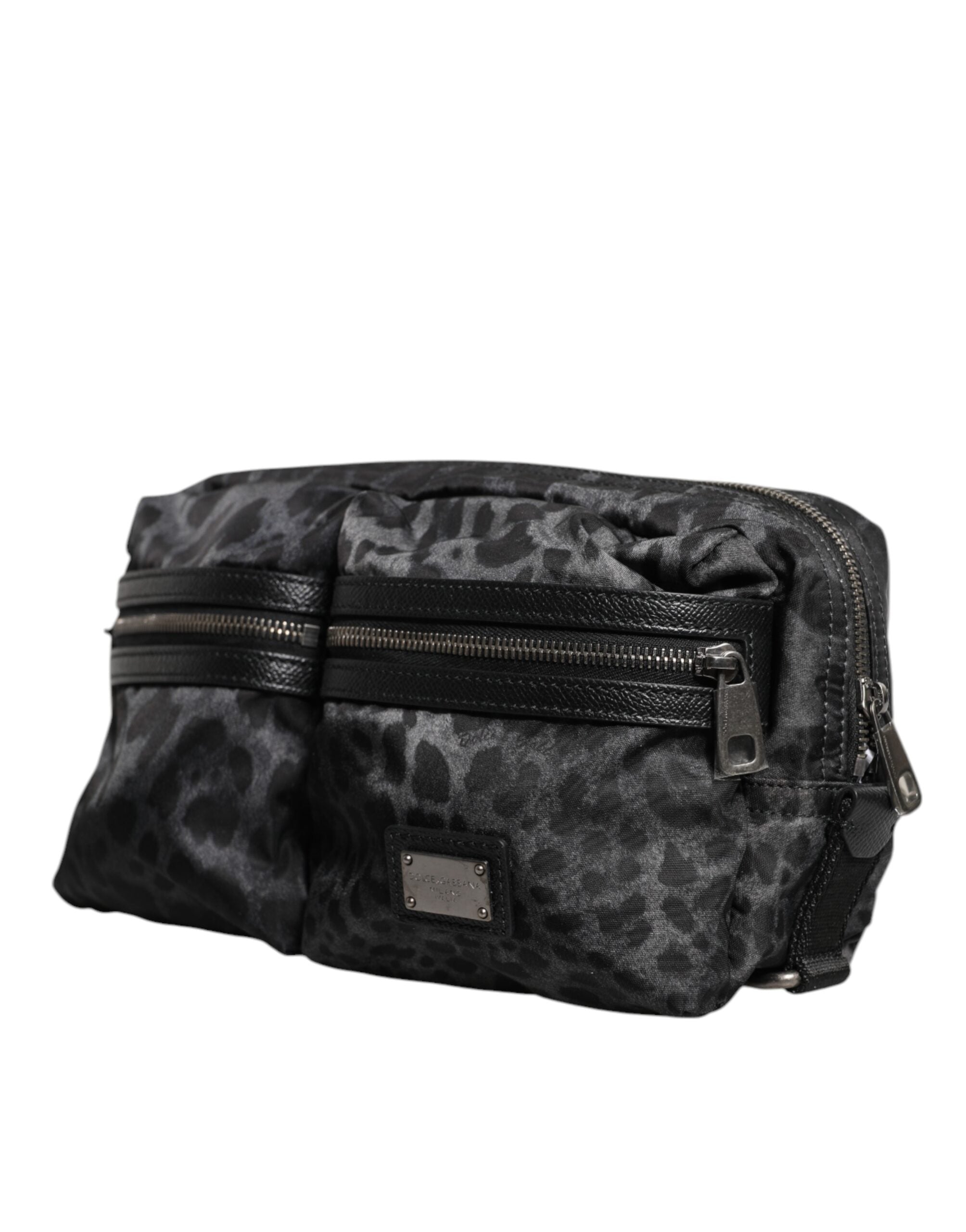 Dolce &amp; Gabbana Svart Grå Leopard DG Logotyp Midjeväska