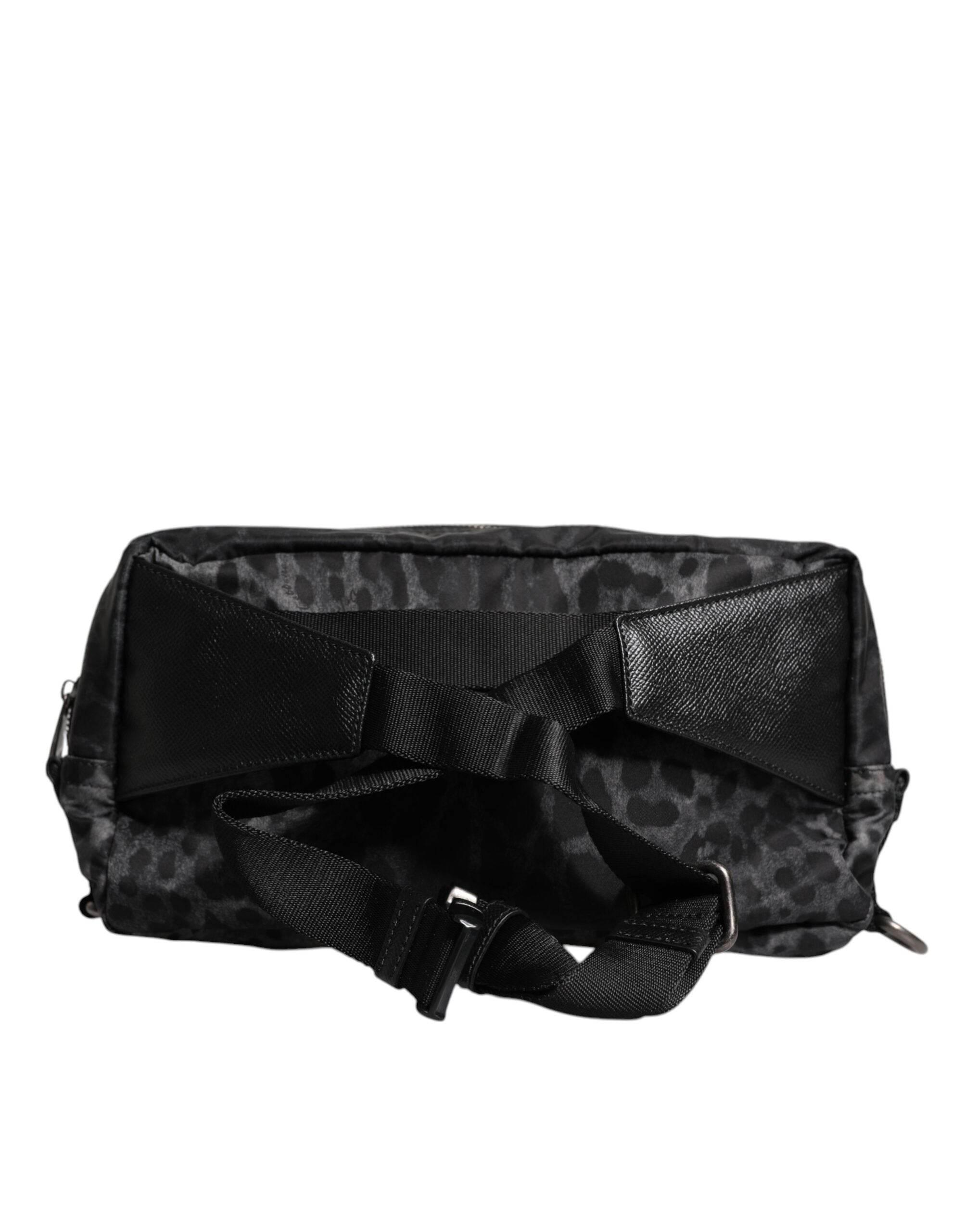 Dolce & Gabbana Black Gray Leopard DG Logo Belt Waist Fanny Pack Bag - Hilstor