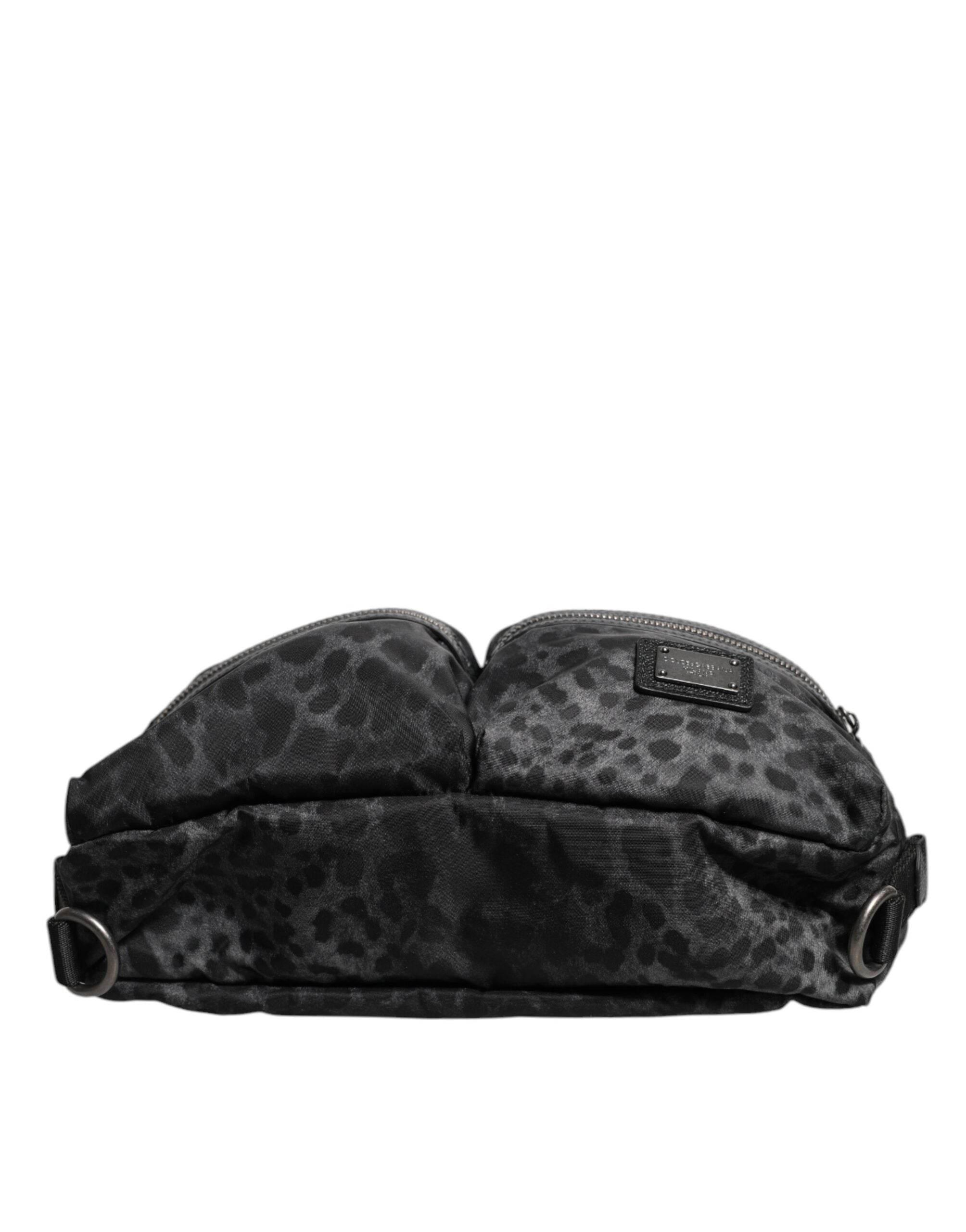 Dolce & Gabbana Black Gray Leopard DG Logo Belt Waist Fanny Pack Bag - Hilstor