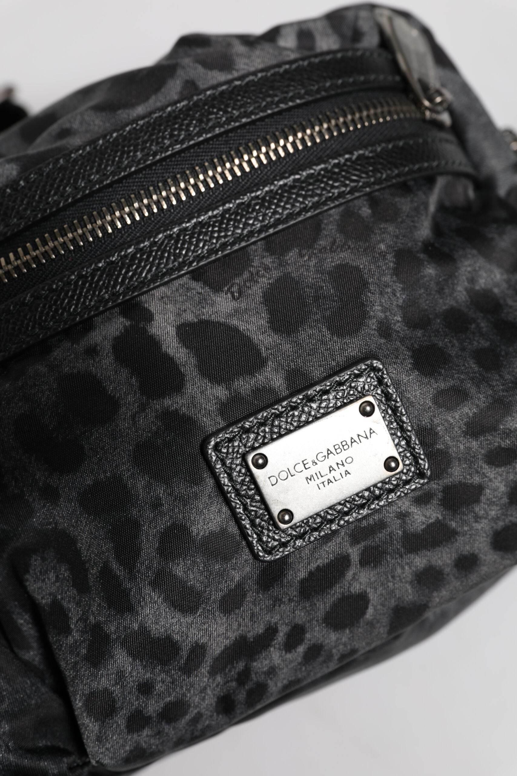 Dolce & Gabbana Black Gray Leopard DG Logo Belt Waist Fanny Pack Bag - Hilstor