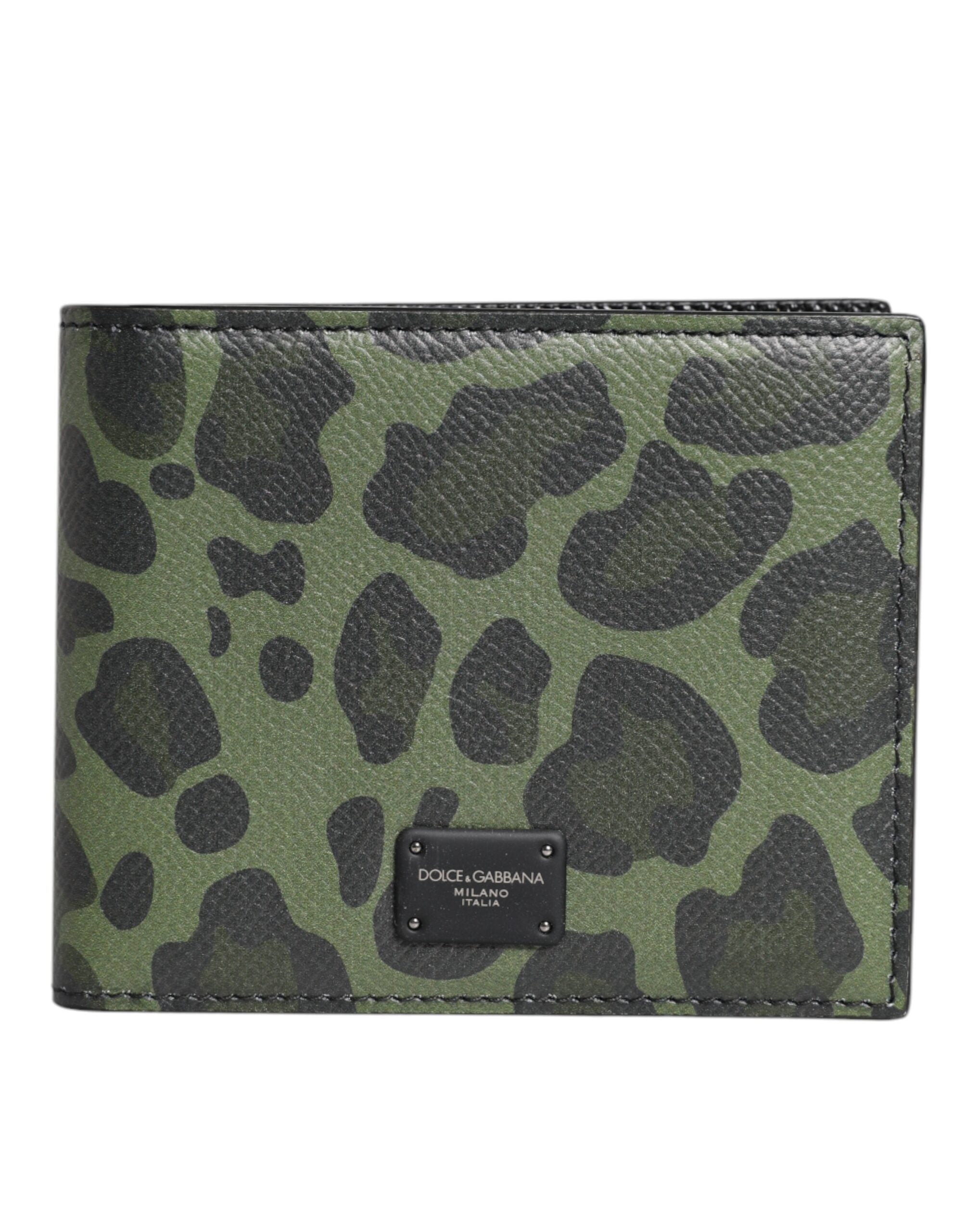 Dolce & Gabbana Sort Grøn Læder DG Plaque Bifold Card Holder tegnebog