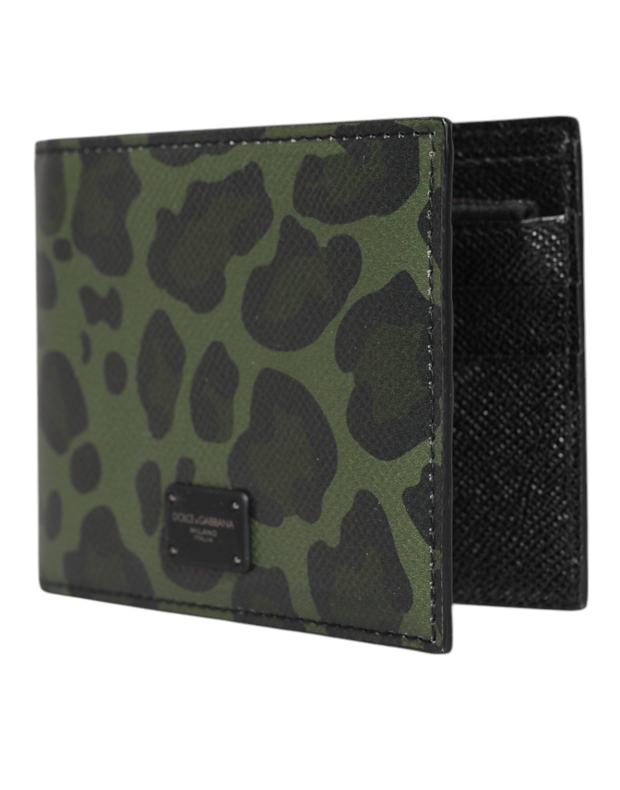 Dolce & Gabbana Sort Grøn Læder DG Plaque Bifold Card Holder tegnebog