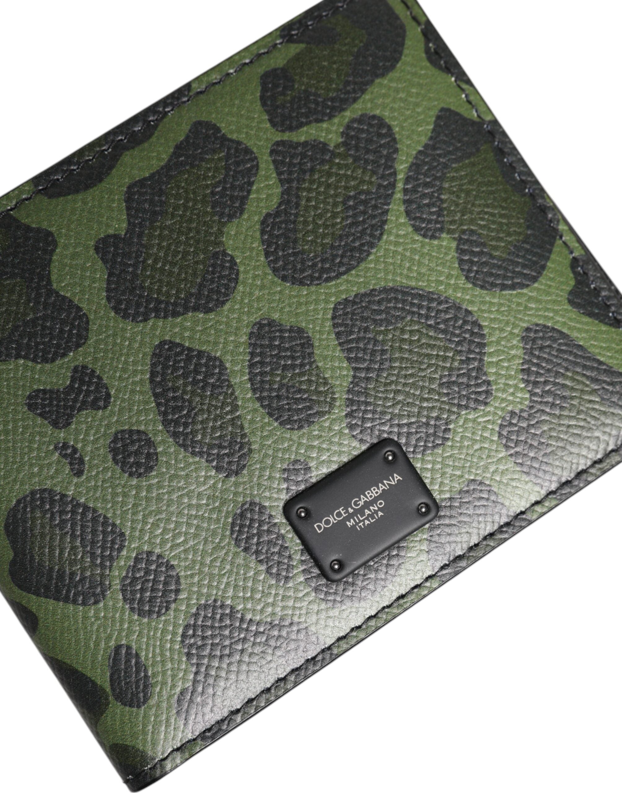 Dolce & Gabbana Sort Grøn Læder DG Plaque Bifold Card Holder tegnebog