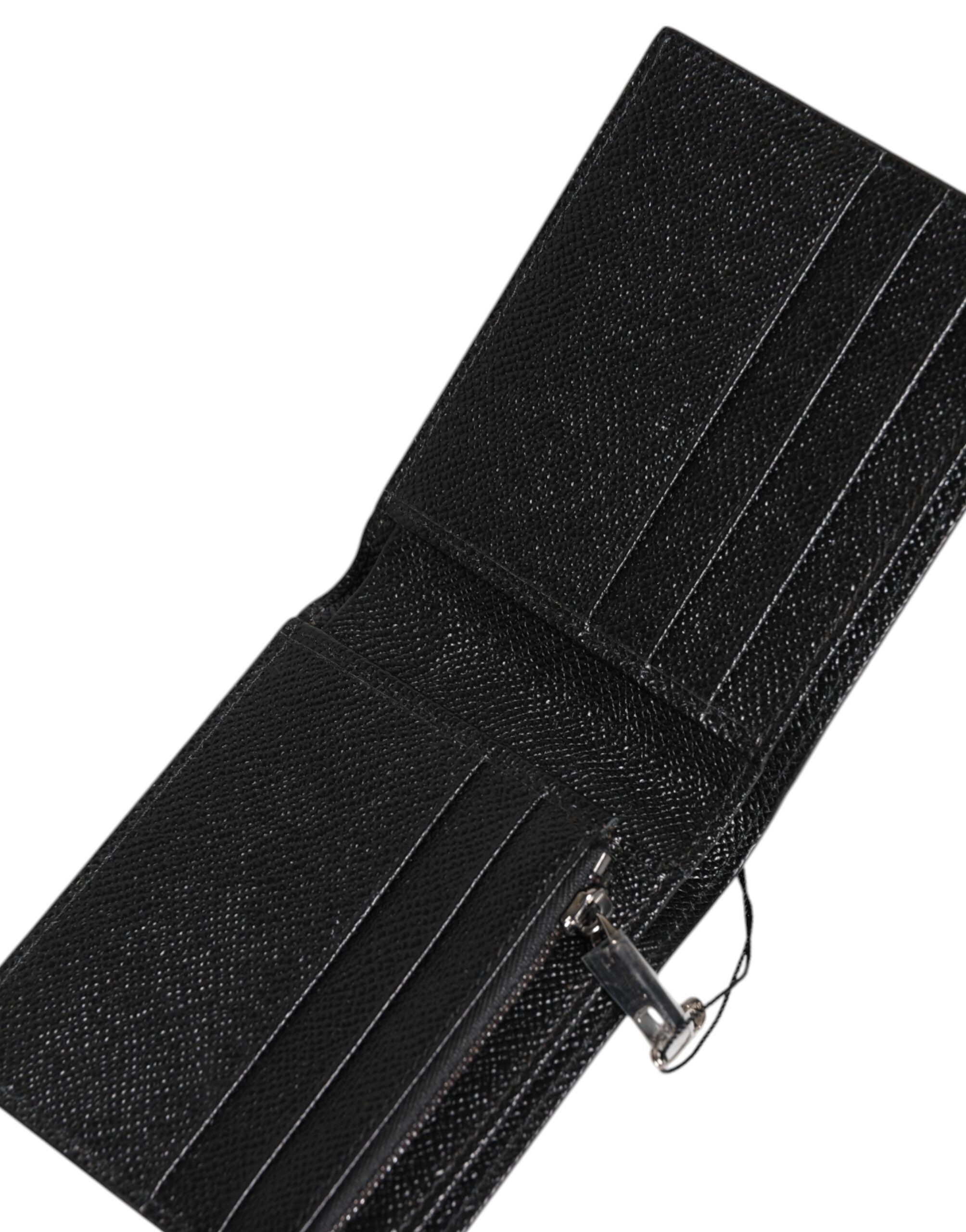 Dolce & Gabbana Sort Grøn Læder DG Plaque Bifold Card Holder tegnebog
