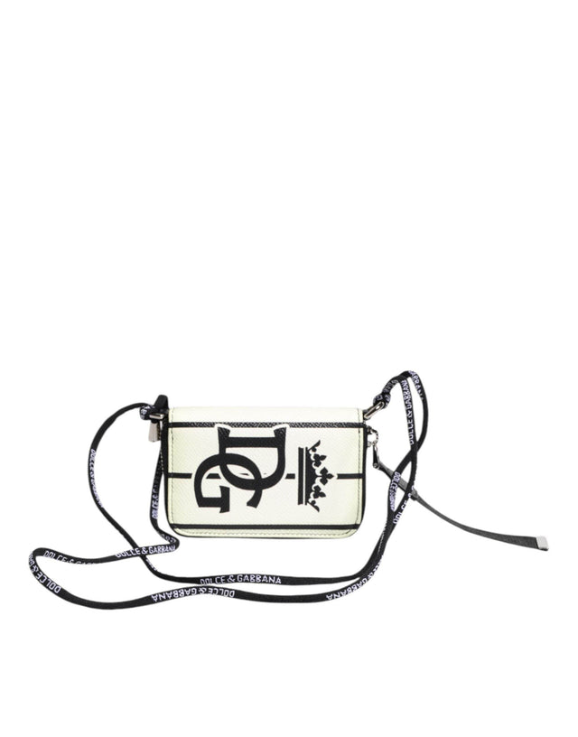 Dolce & Gabbana White Leather SICILY DG Crown Purse Cross Body Bag - Hilstor