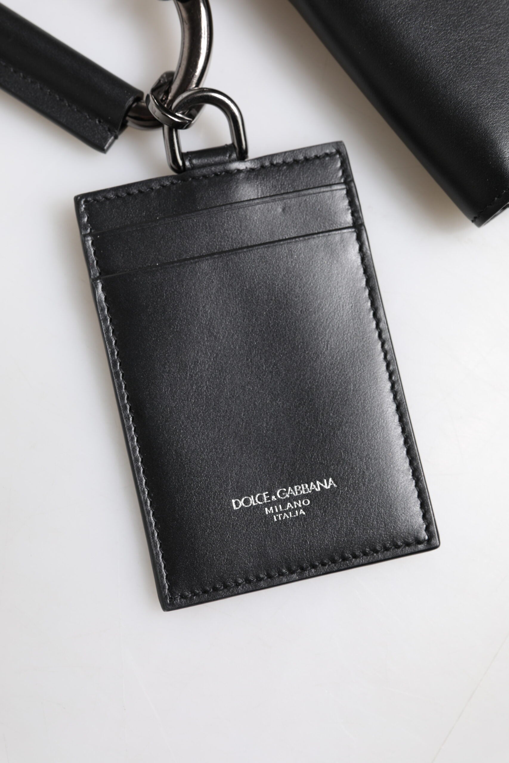 Dolce &amp; Gabbana sort læder lanyard lynlås omkring kortholder tegnebog