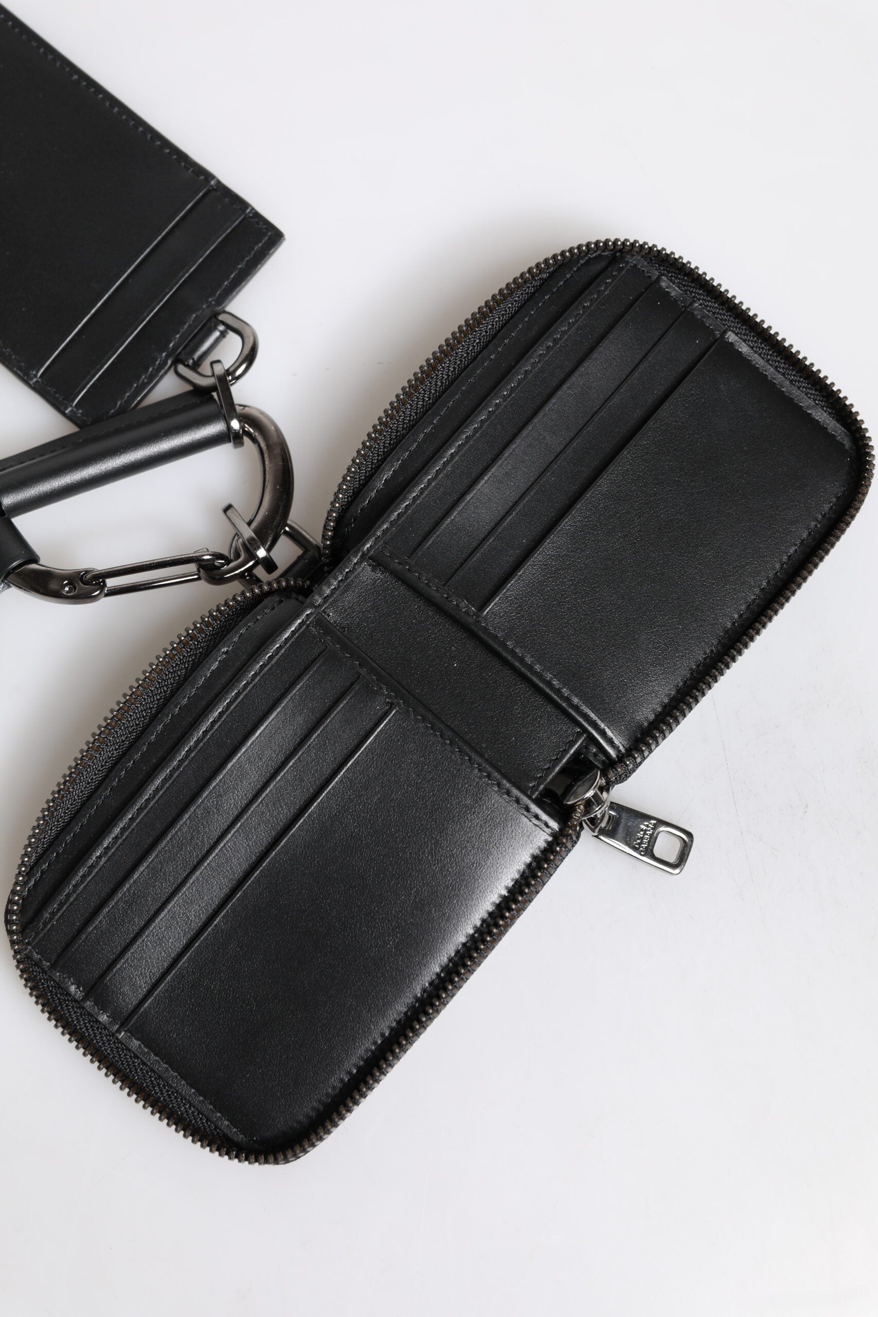 Dolce &amp; Gabbana sort læder lanyard lynlås omkring kortholder tegnebog