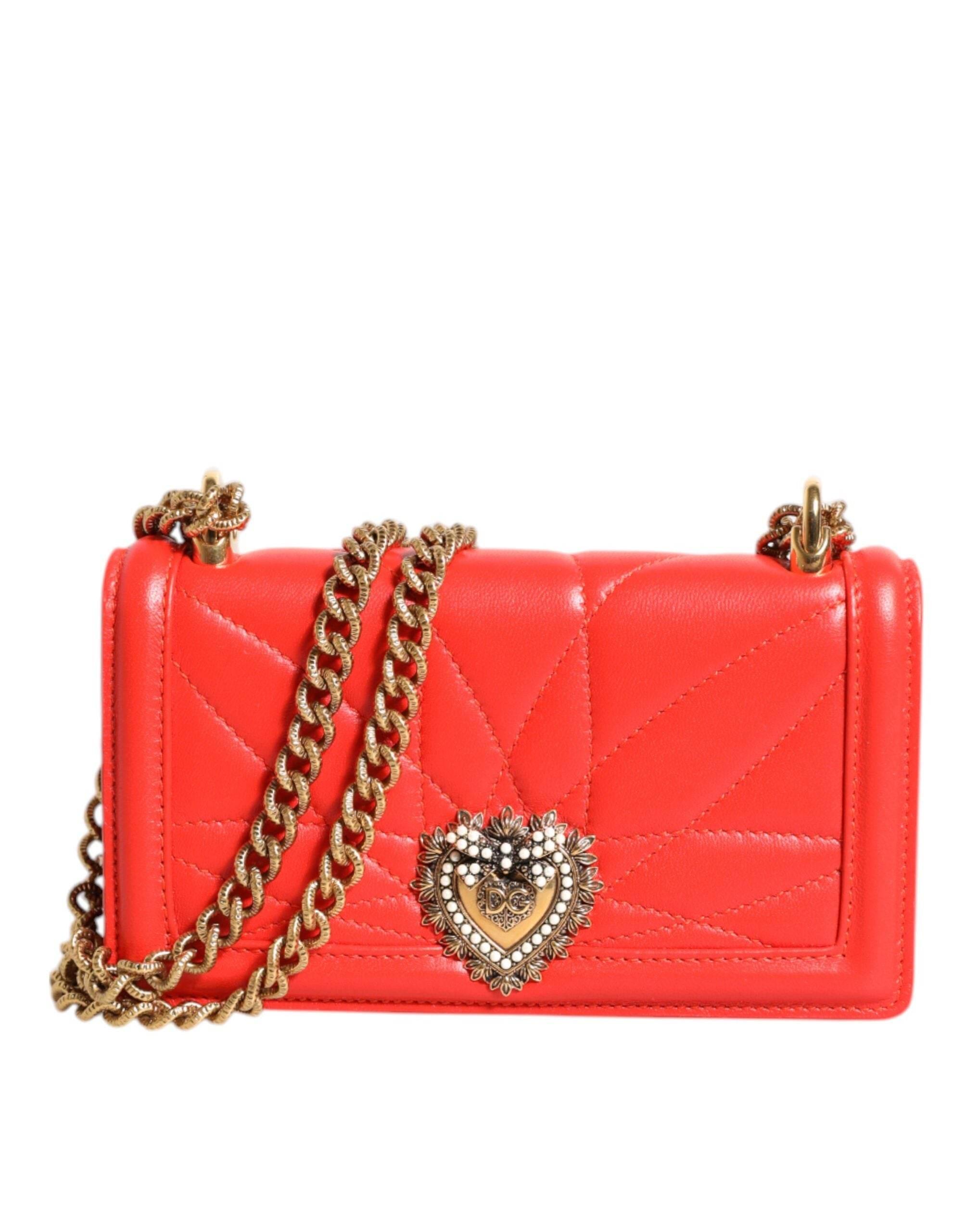 Dolce & Gabbana Red Leather Quilted Devotion Crossbody Phone Cover Bag - Hilstor