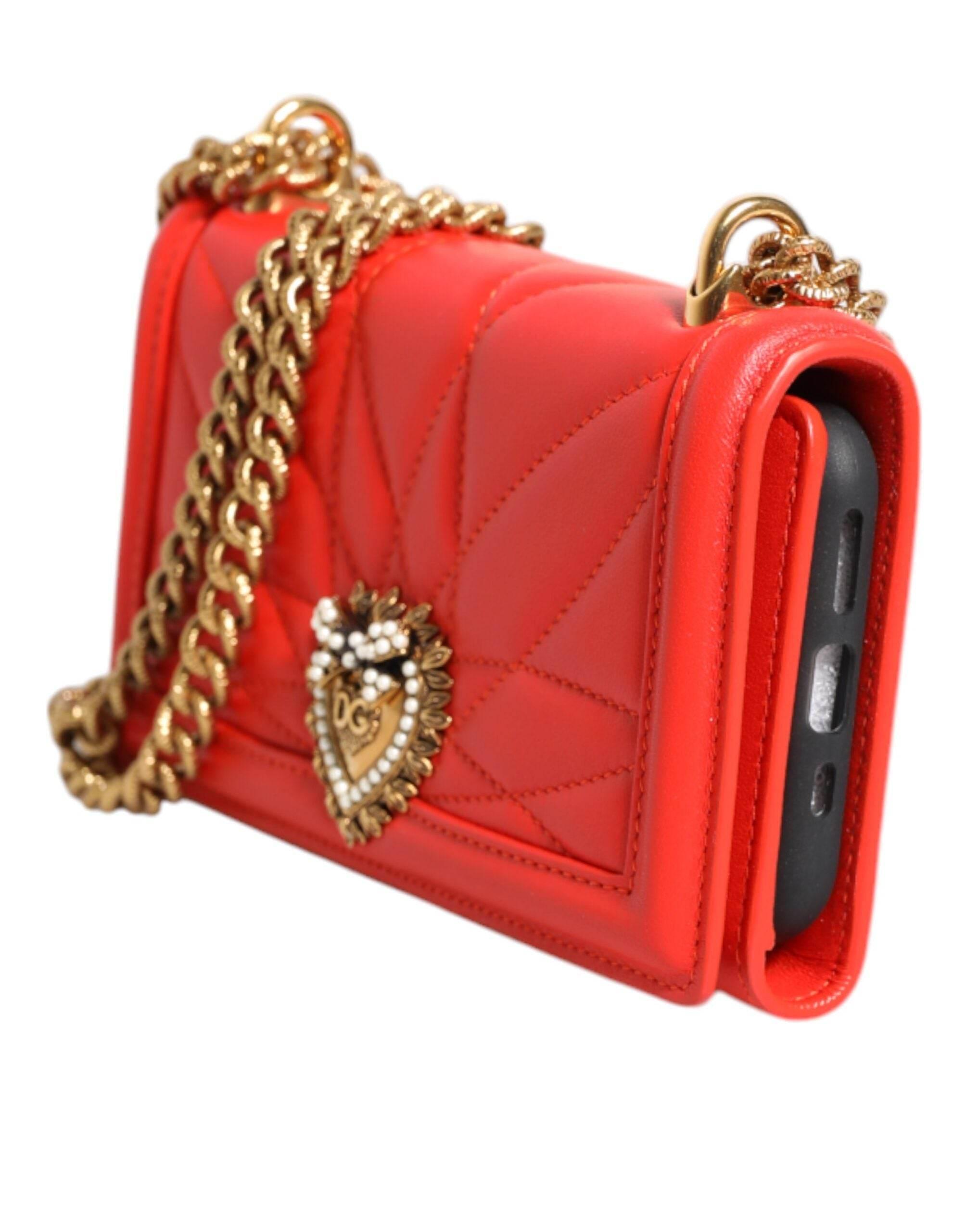 Dolce & Gabbana Red Leather Quilted Devotion Crossbody Phone Cover Bag - Hilstor