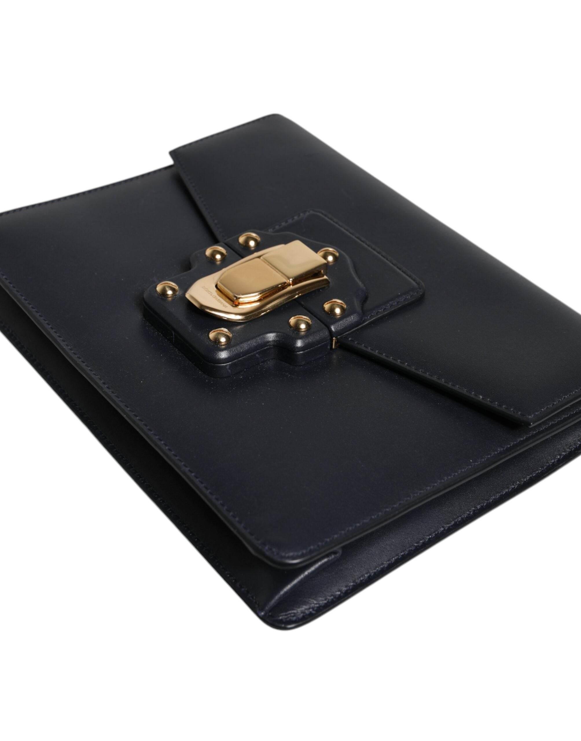 Dolce & Gabbana Black Leather Logo Gold Crossbody Purse Bag - Hilstor