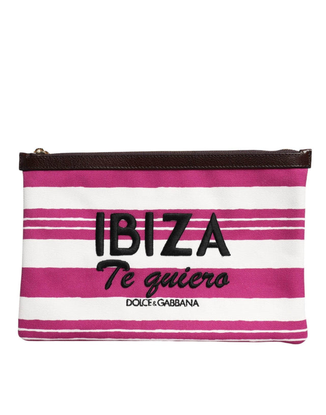Dolce & Gabbana Pink White Stripes Printed Clutch Pouch Bag - Hilstor