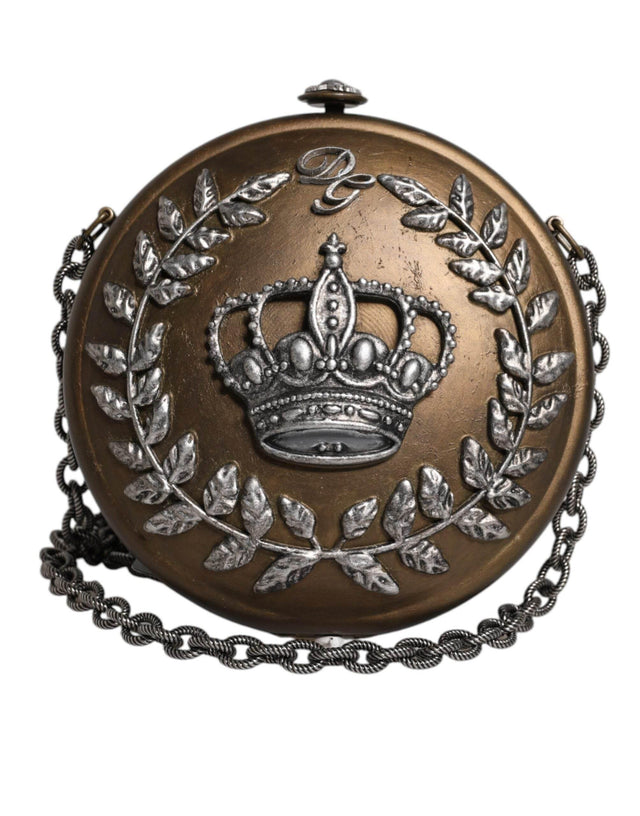 Dolce & Gabbana Gold Brass Metal DG Crown Clutch Crossbody Bag - Hilstor