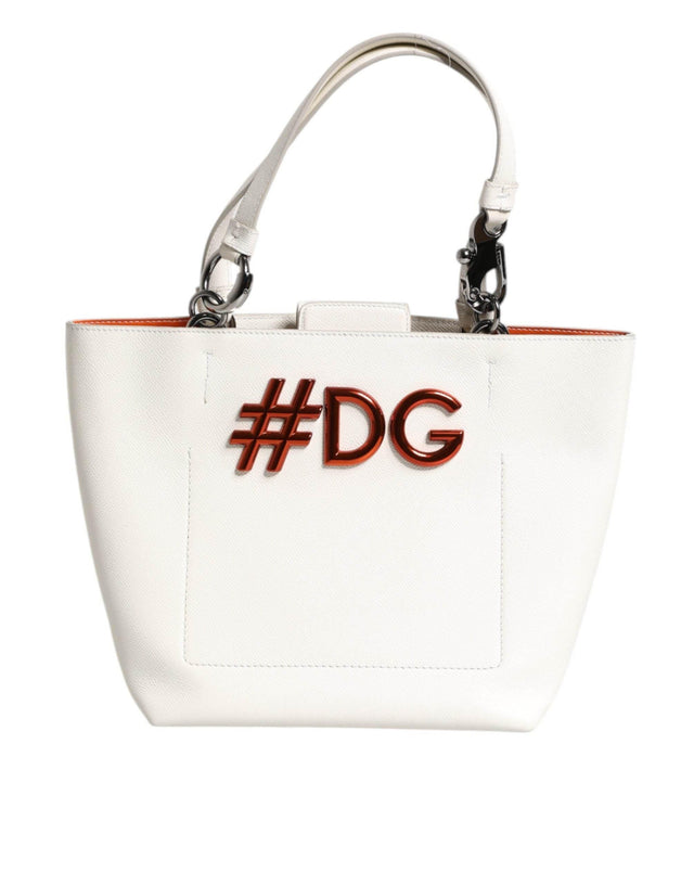 Dolce & Gabbana White Leather #DG BEATRICE Top Handle Tote Bag - Hilstor