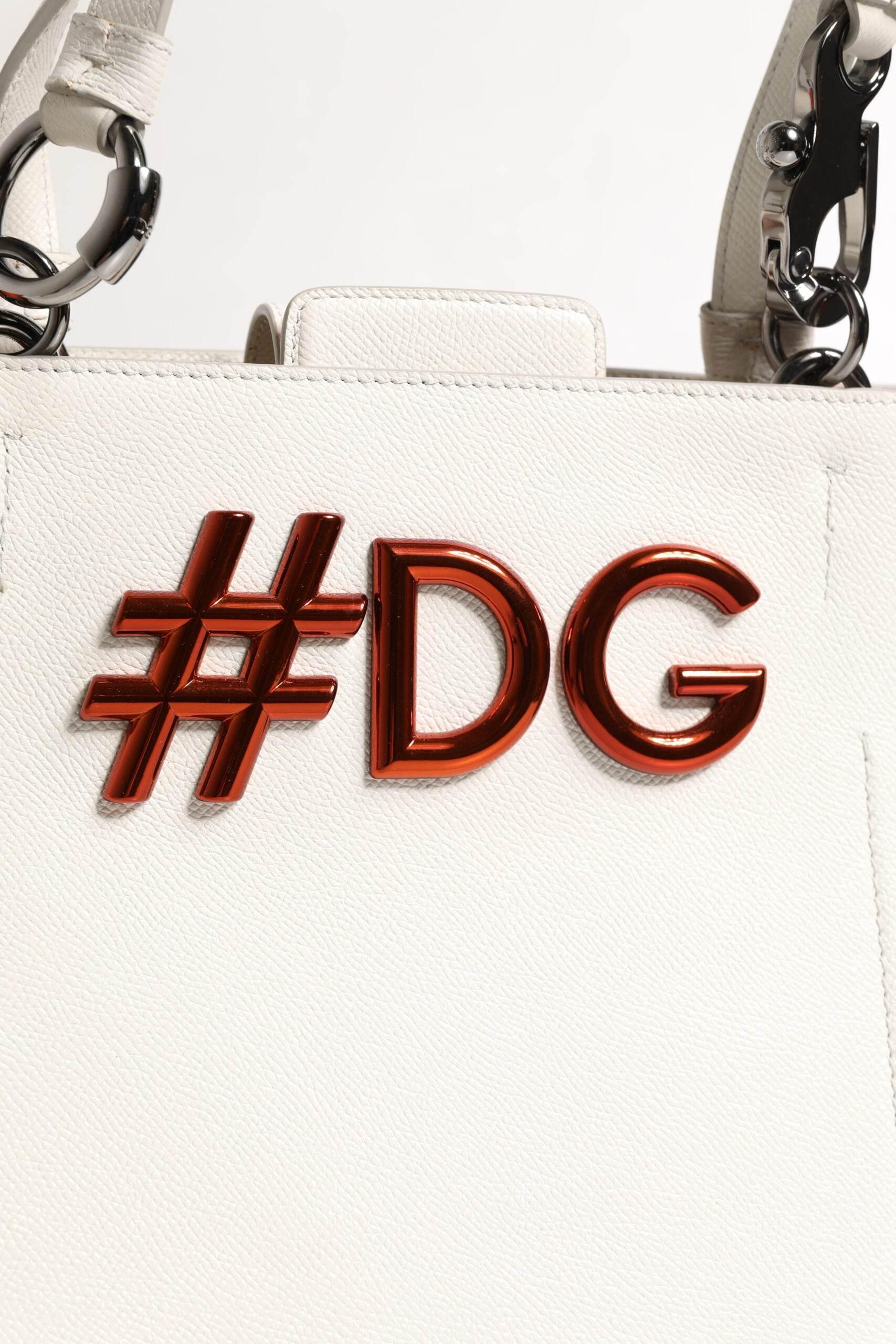 Dolce & Gabbana White Leather #DG BEATRICE Top Handle Tote Bag - Hilstor