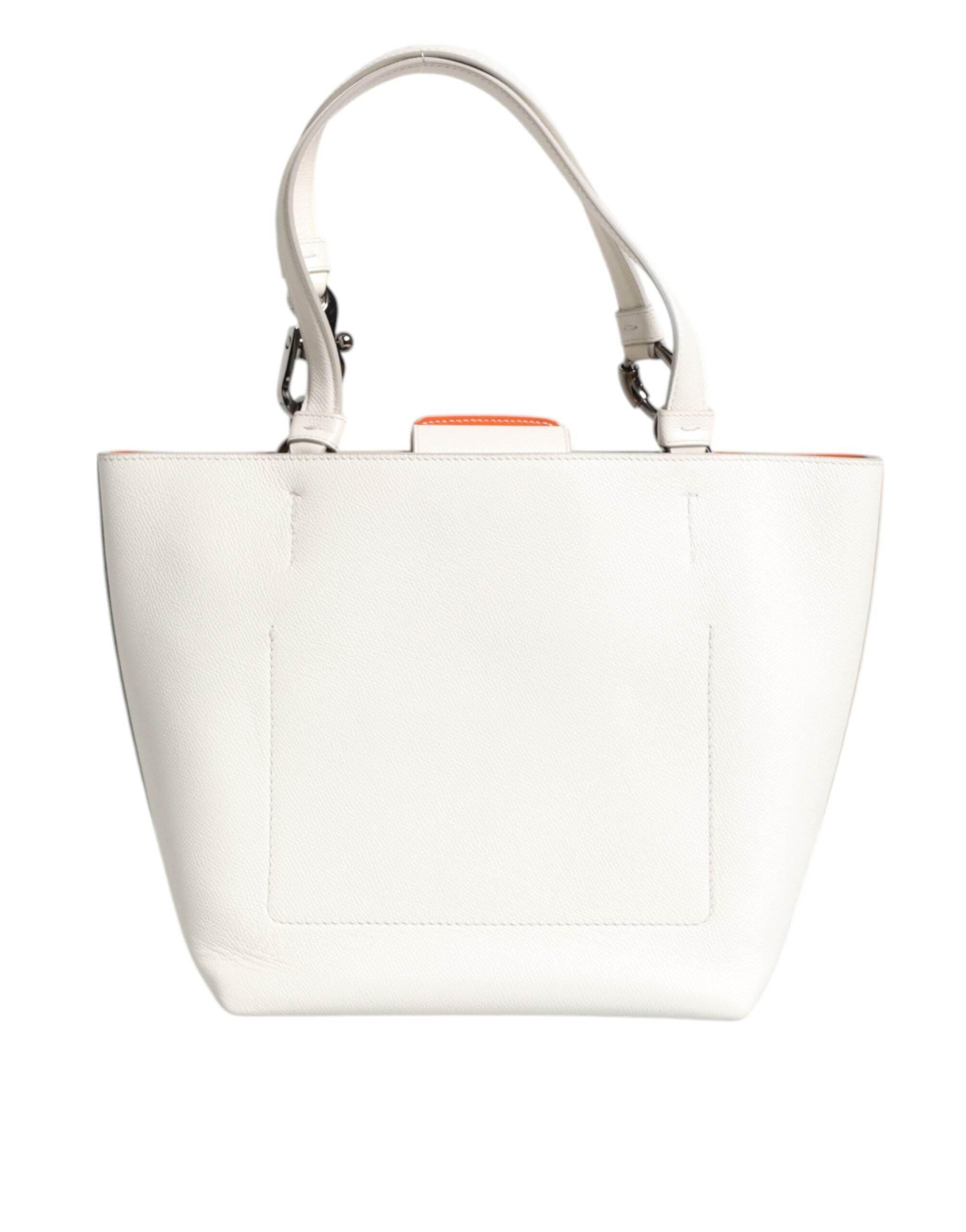 Dolce & Gabbana White Leather #DG BEATRICE Top Handle Tote Bag - Hilstor