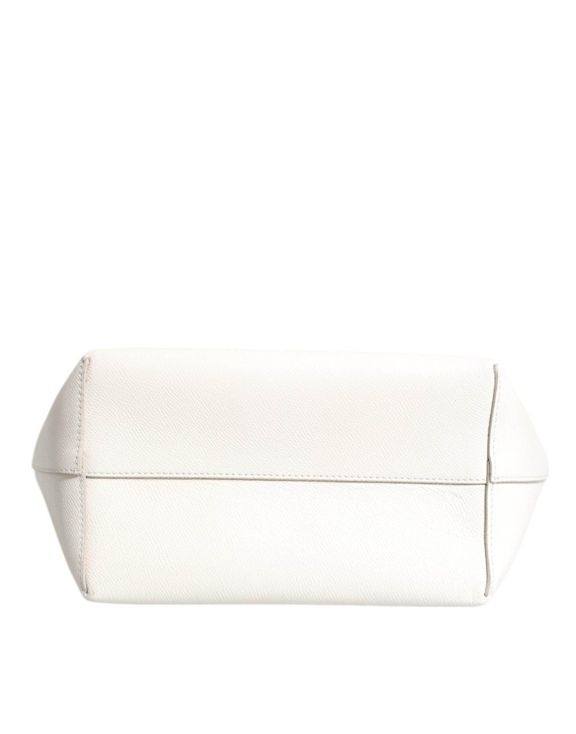 Dolce & Gabbana White Leather #DG BEATRICE Top Handle Tote Bag - Hilstor