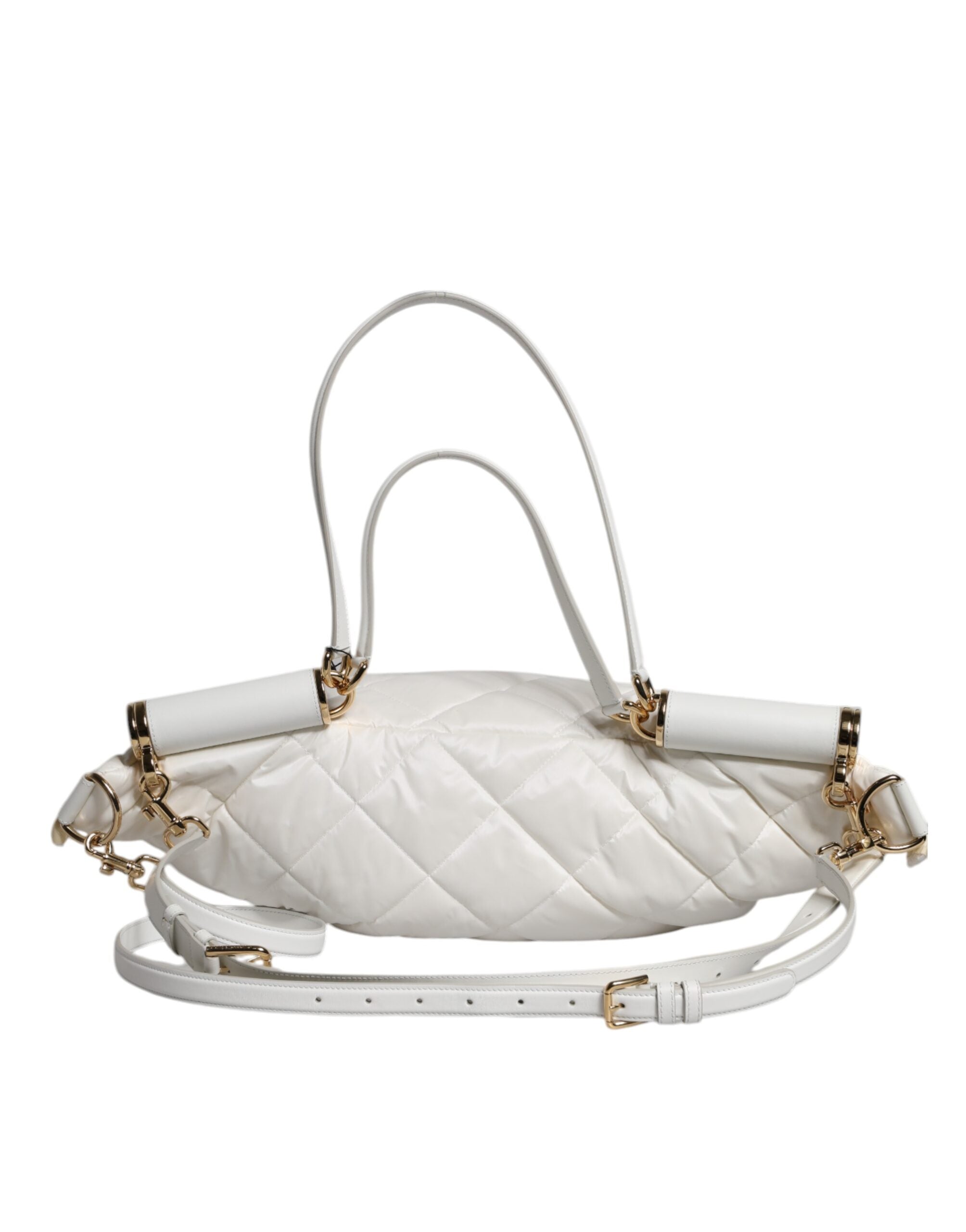 Dolce &amp; Gabbana Hvid Quiltet Logo Plaque Bælte Talje Fanny Pack Taske