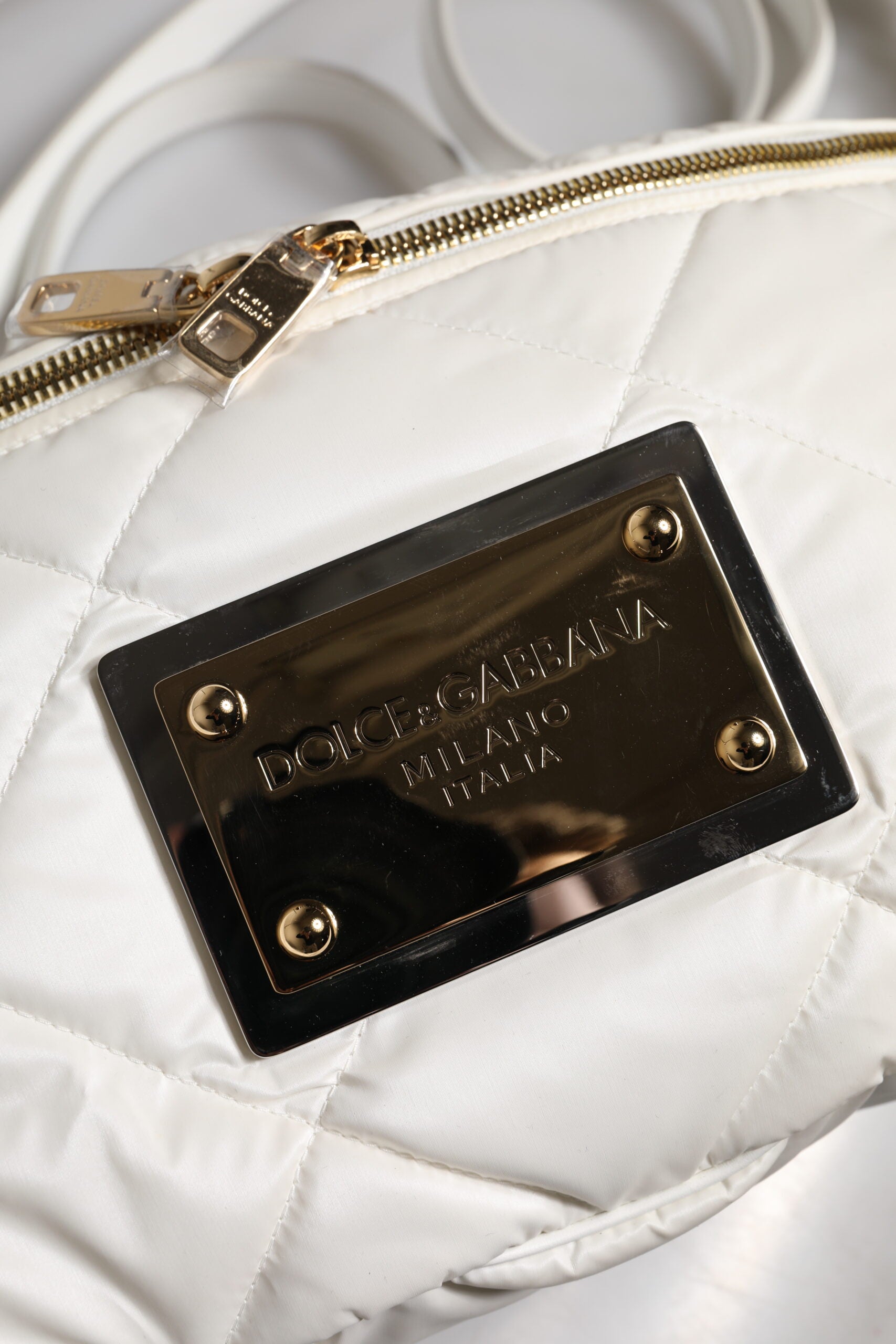 Dolce &amp; Gabbana Hvid Quiltet Logo Plaque Bælte Talje Fanny Pack Taske