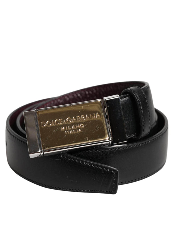 Dolce & Gabbana Black Brown Leather Metal Buckle Reversible Belt - Hilstor