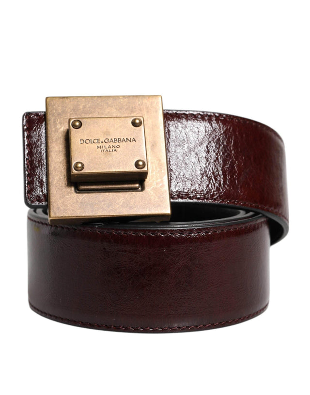 Dolce & Gabbana Brown Leather Gold Metal Buckle Classic Belt - Hilstor