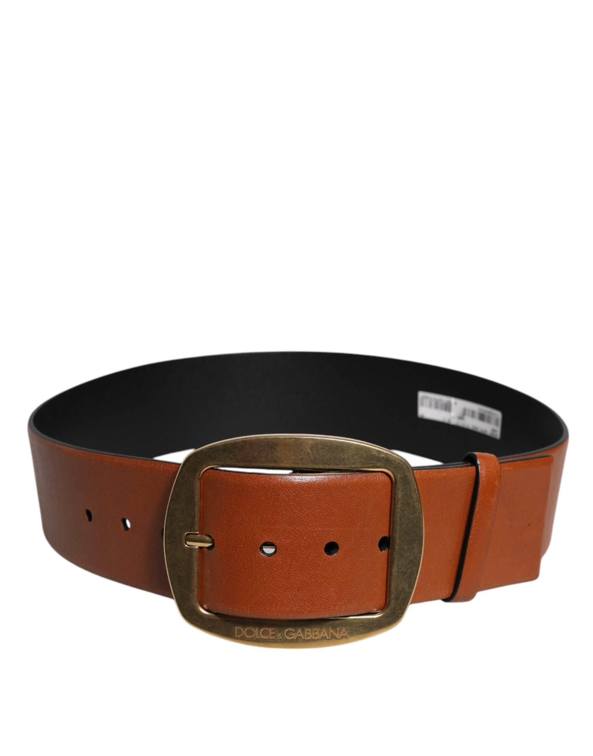 Dolce & Gabbana Brown Leather Gold Metal Buckle Classic Belt - Hilstor