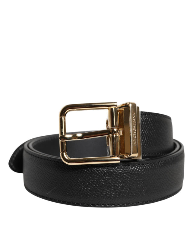 Dolce & Gabbana Black Calfskin Leather Gold Metal Buckle Belt - Hilstor