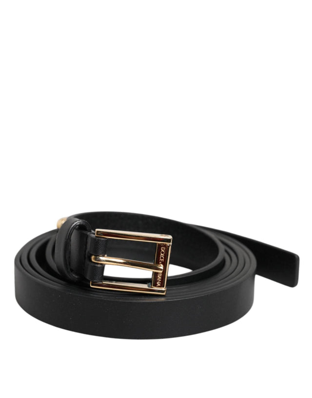 Dolce & Gabbana Black Calf Leather Gold Metal Buckle Belt - Hilstor