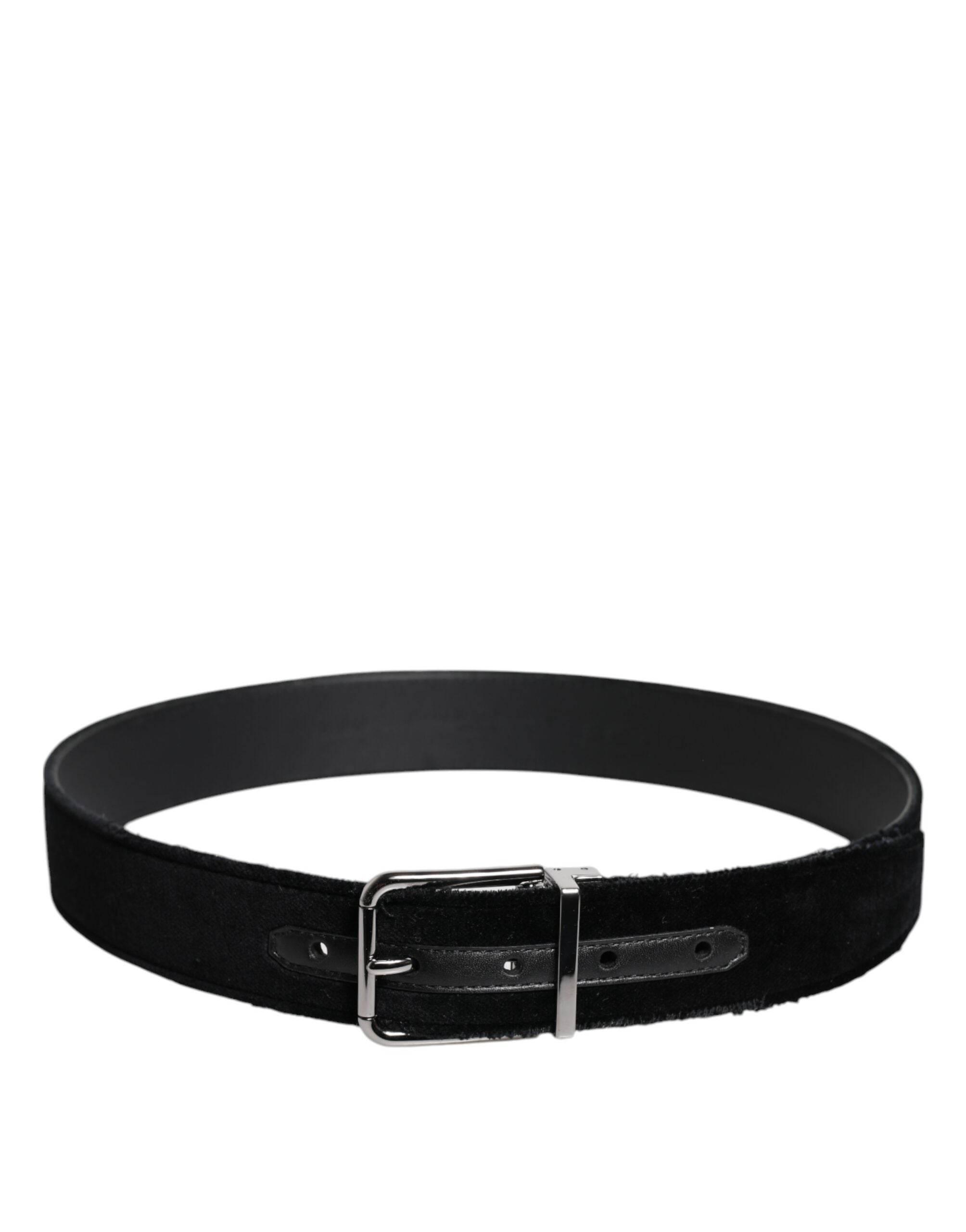 Dolce & Gabbana Black Cotton Silver Tone Metal Buckle Belt - Hilstor