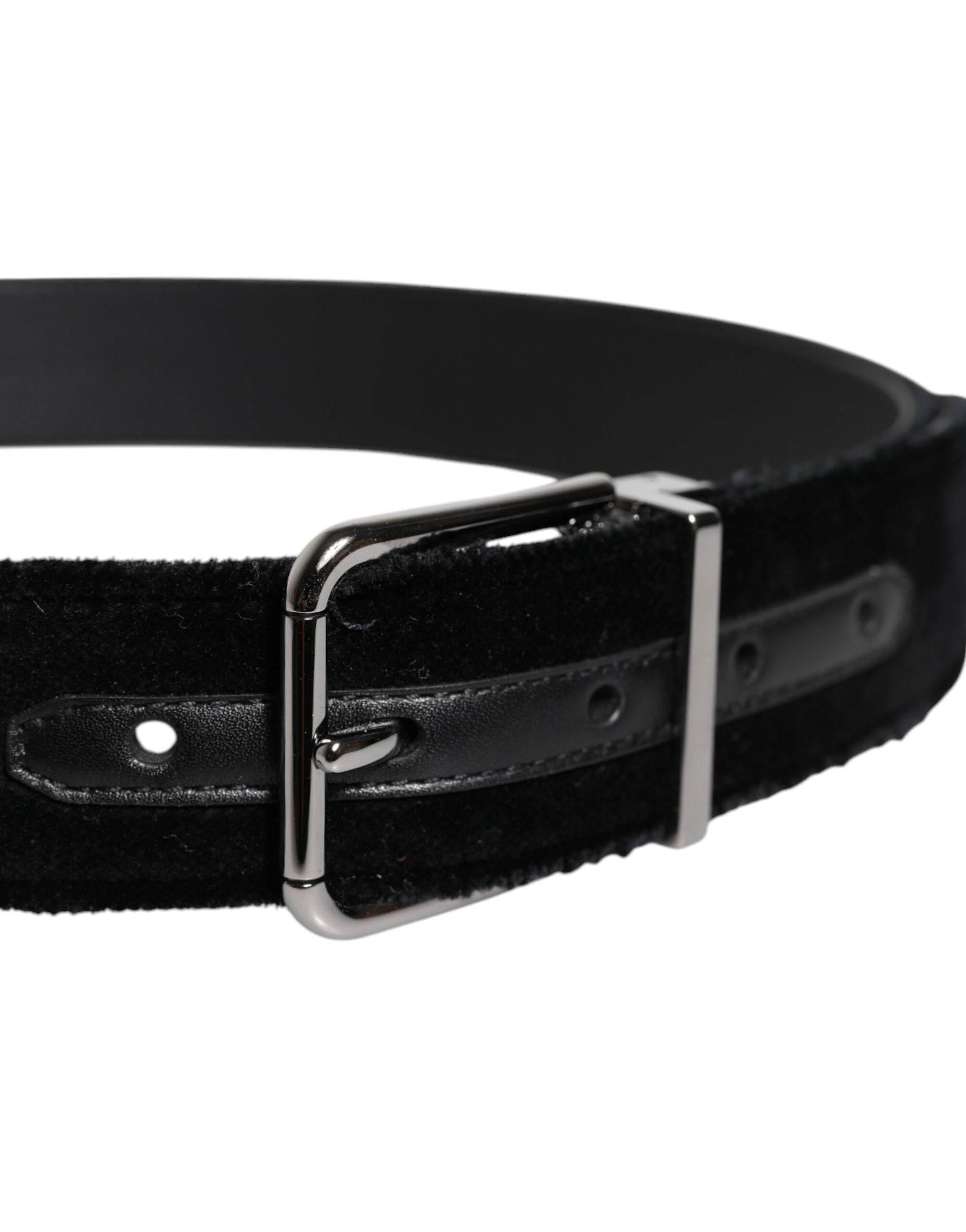 Dolce & Gabbana Black Cotton Silver Tone Metal Buckle Belt - Hilstor