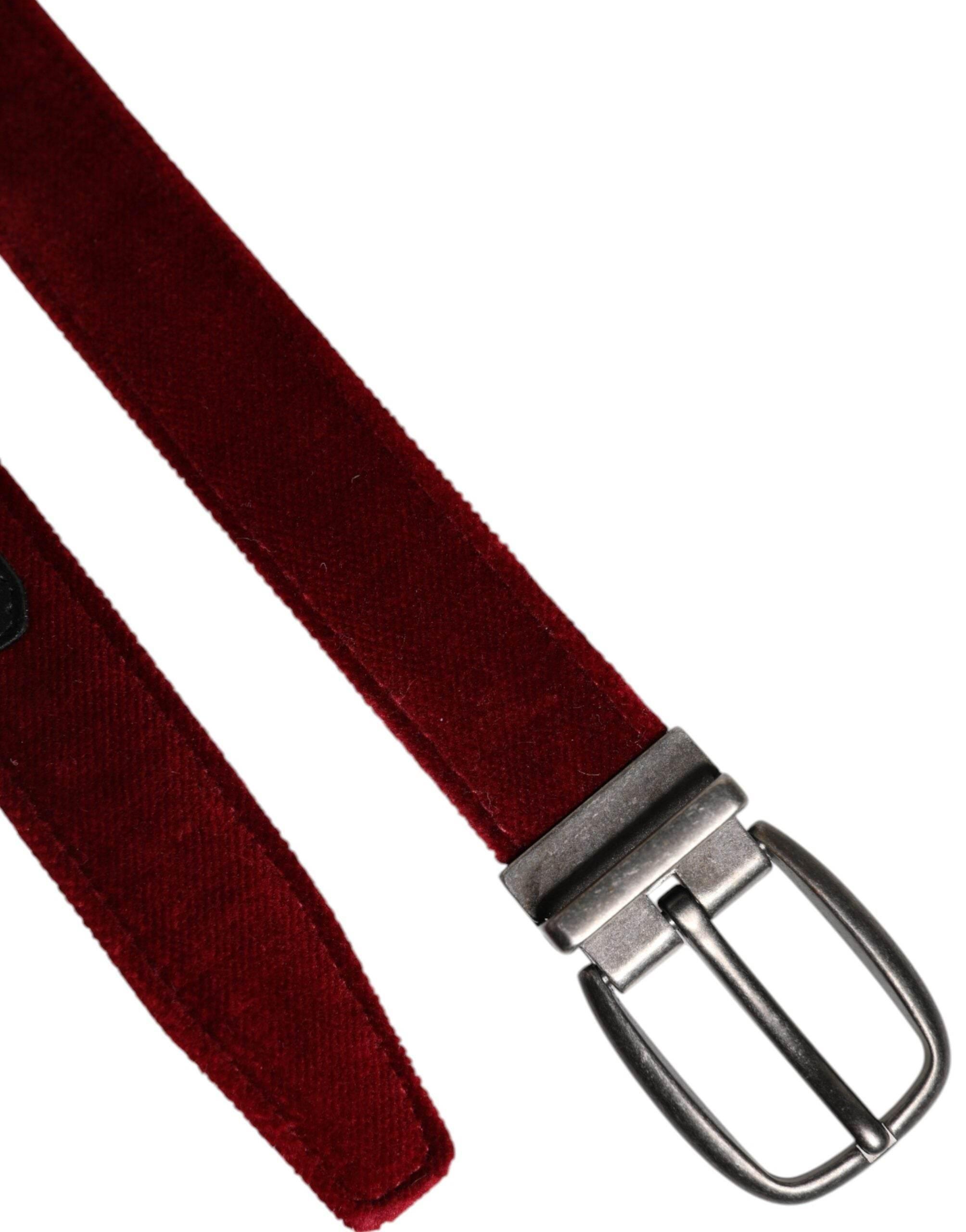 Dolce & Gabbana Red Velvet Black Metal Buckle Logo Belt - Hilstor