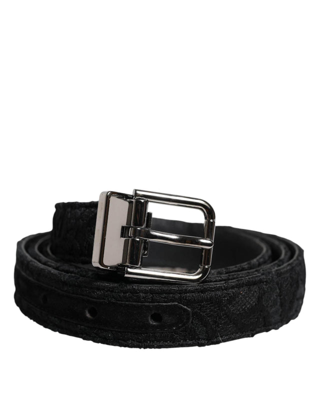 Dolce & Gabbana Black Cotton Blend Silver Metal Buckle Belt - Hilstor