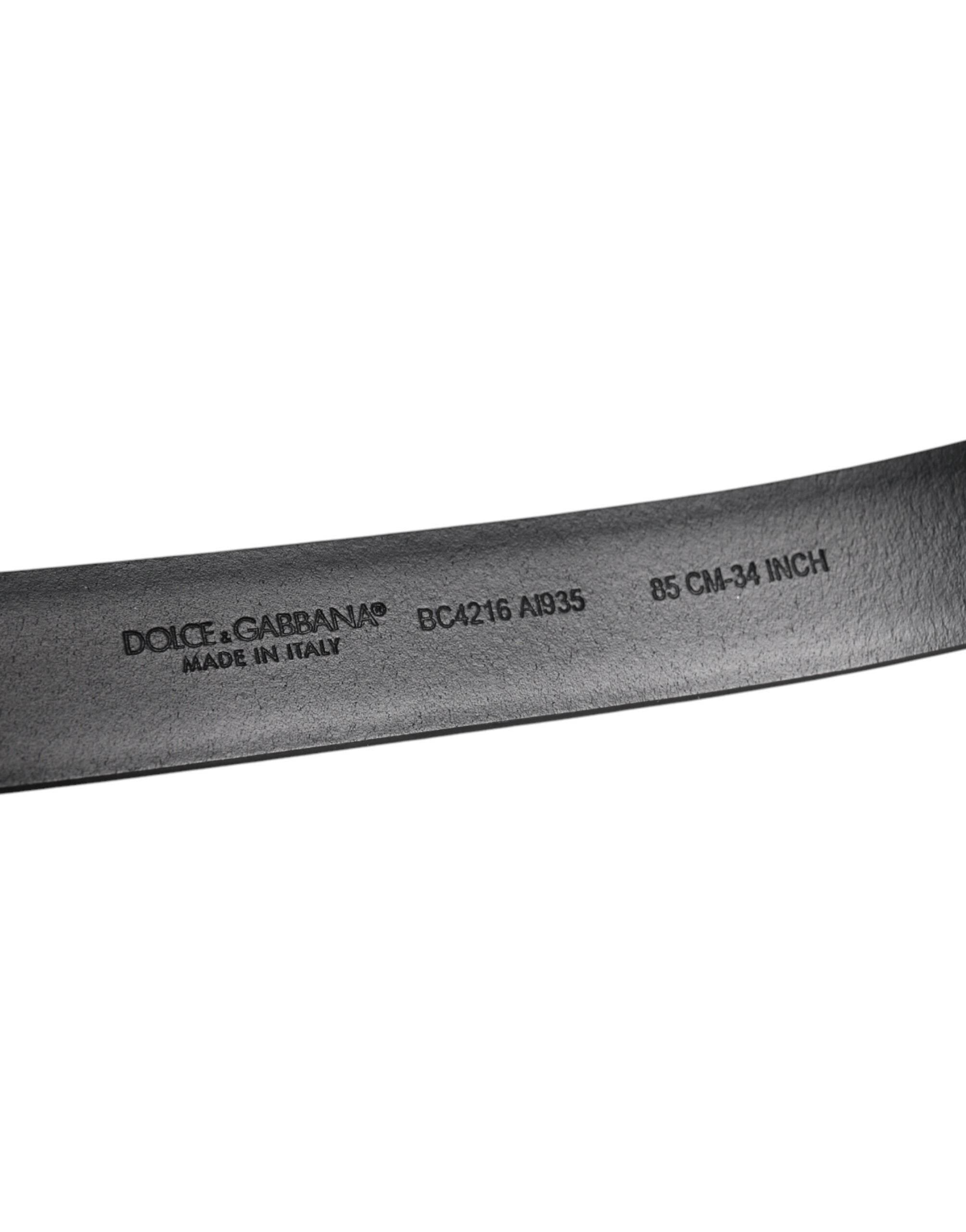 Dolce & Gabbana Black Shiny Leather Silver Metal Buckle Belt - Hilstor