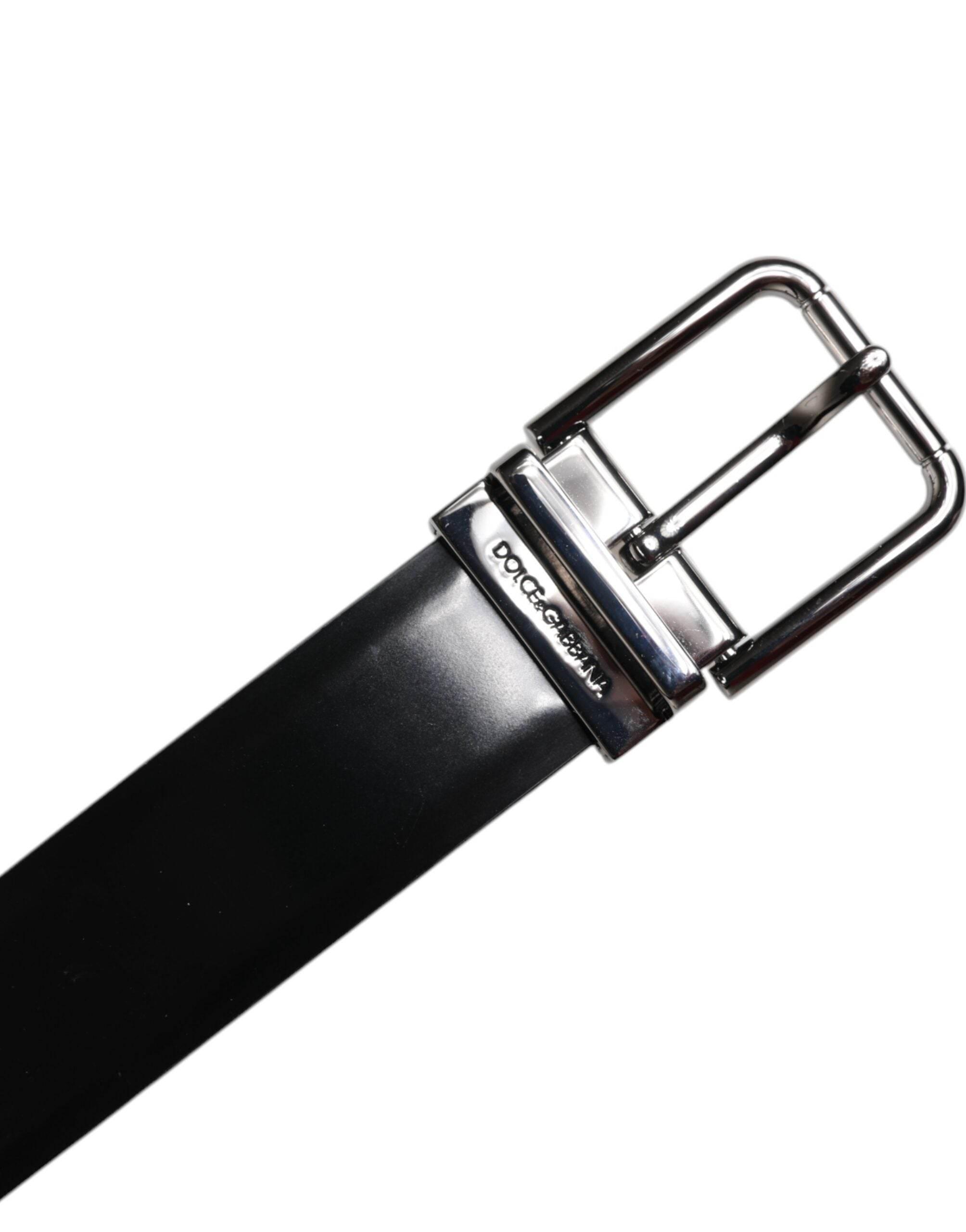Dolce & Gabbana Black Shiny Leather Silver Metal Buckle Belt - Hilstor