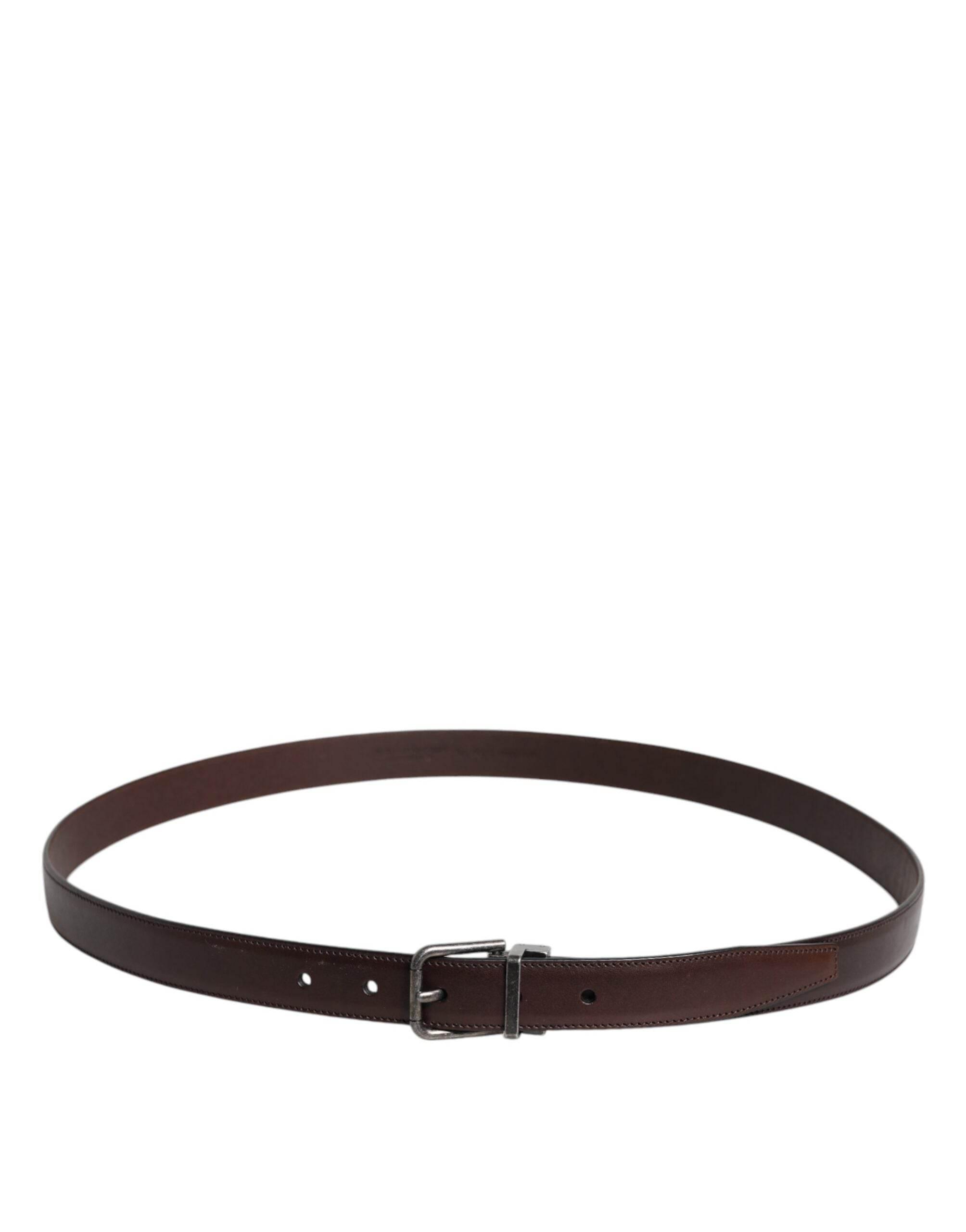 Dolce & Gabbana Brown Leather Silver Metal Buckle Belt - Hilstor