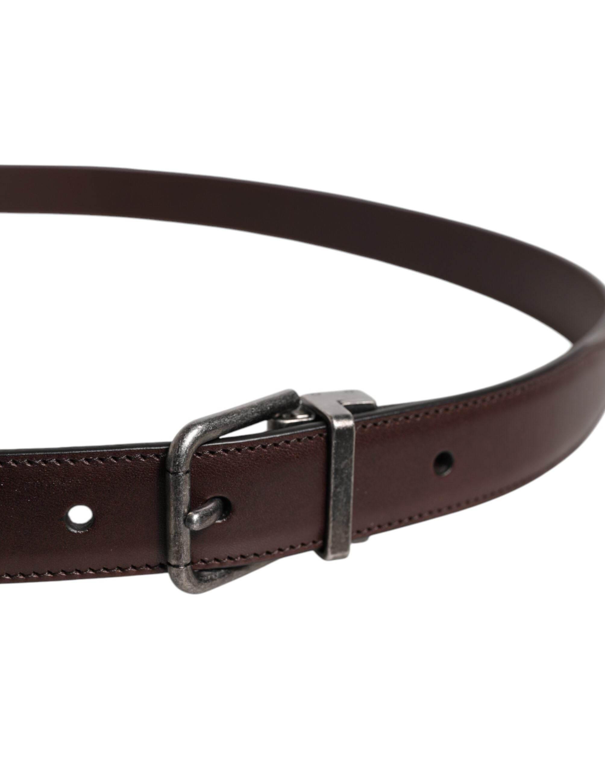 Dolce & Gabbana Brown Leather Silver Metal Buckle Belt - Hilstor