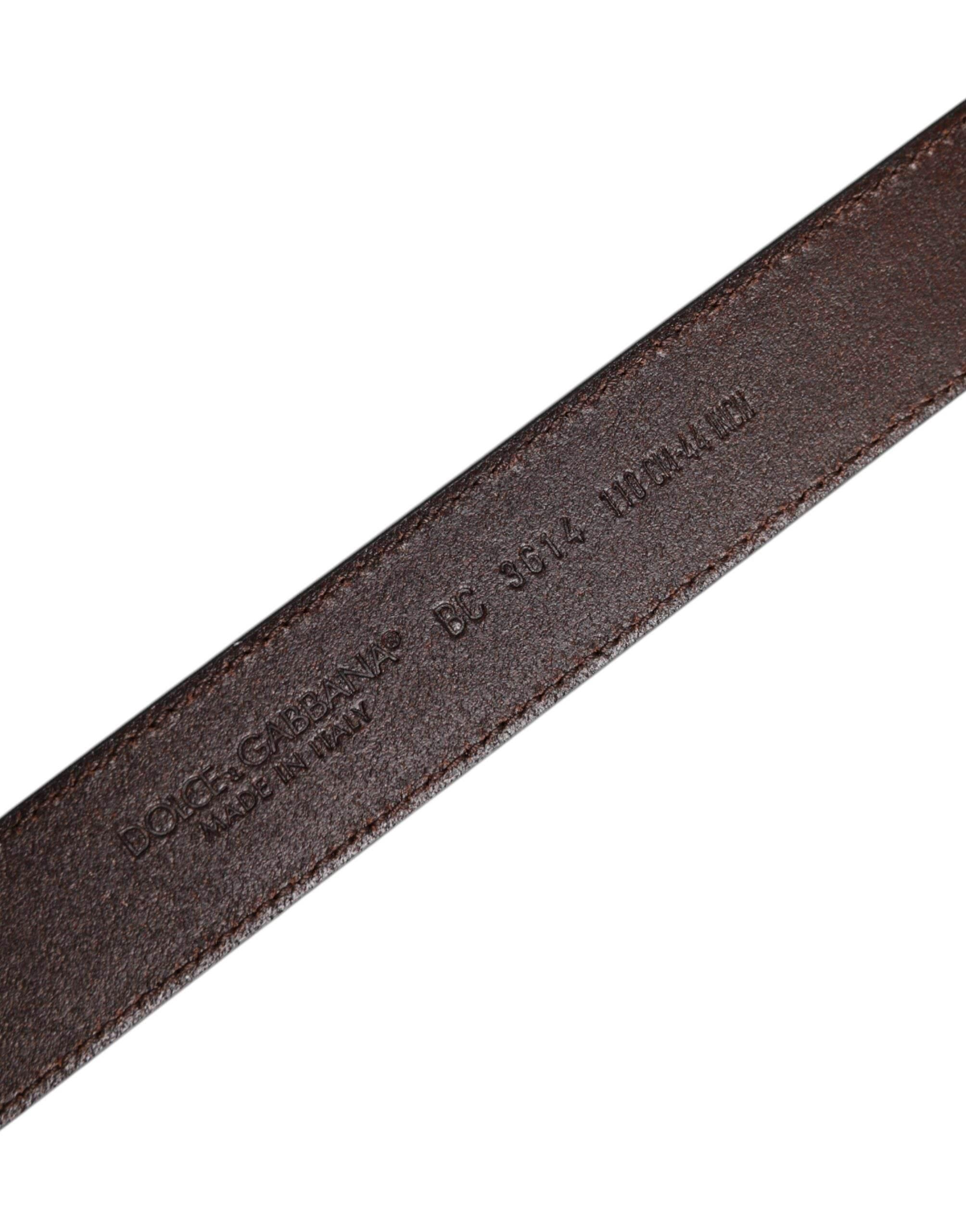 Dolce & Gabbana Brown Leather Silver Metal Buckle Belt - Hilstor