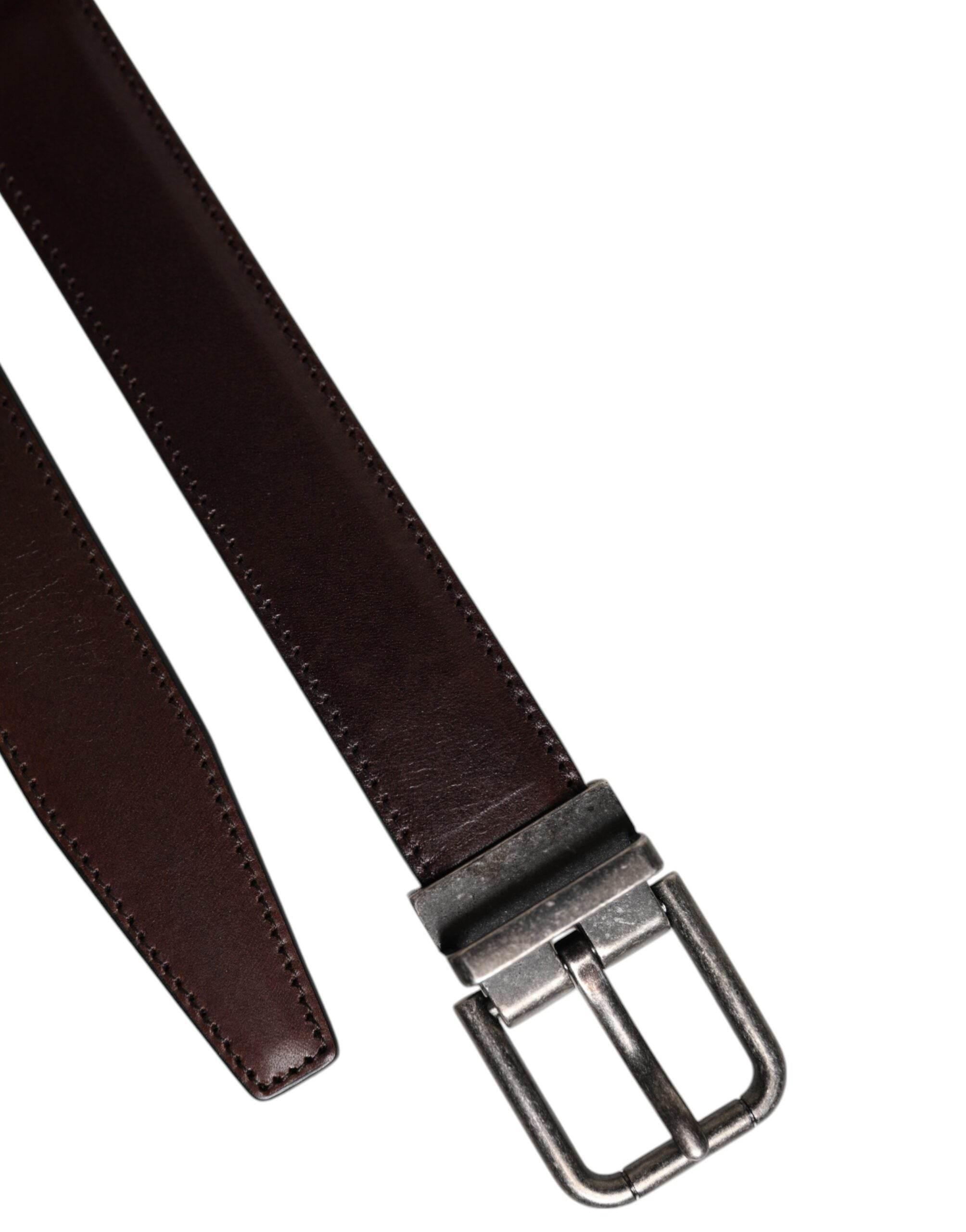 Dolce & Gabbana Brown Leather Silver Metal Buckle Belt - Hilstor