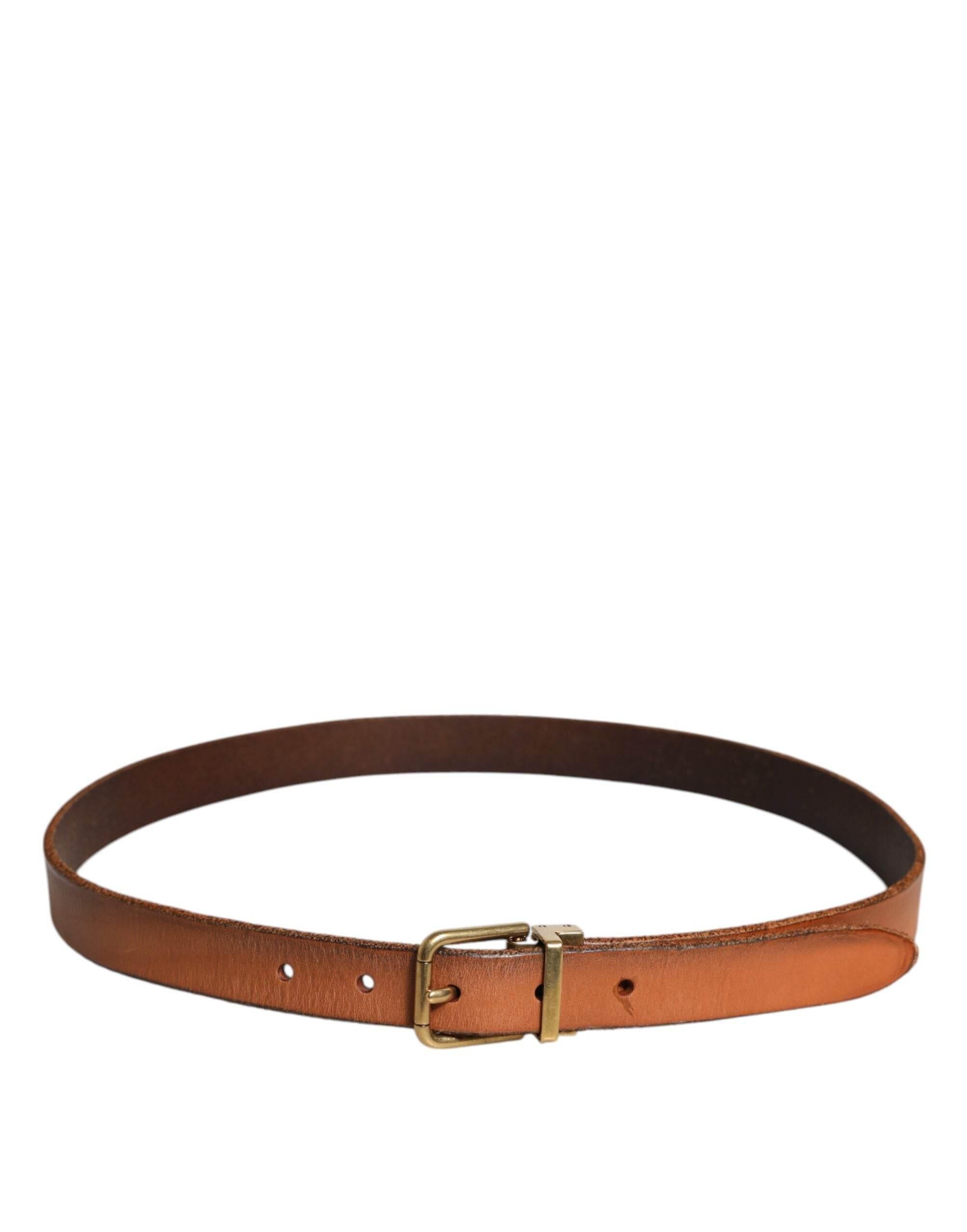 Dolce & Gabbana Brown Leather Gold Tone Metal Buckle Belt - Hilstor