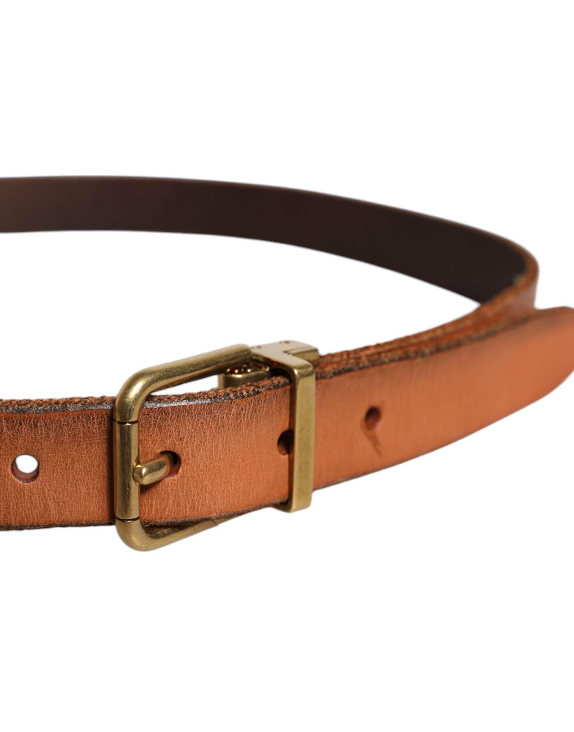 Dolce & Gabbana Brown Leather Gold Tone Metal Buckle Belt - Hilstor