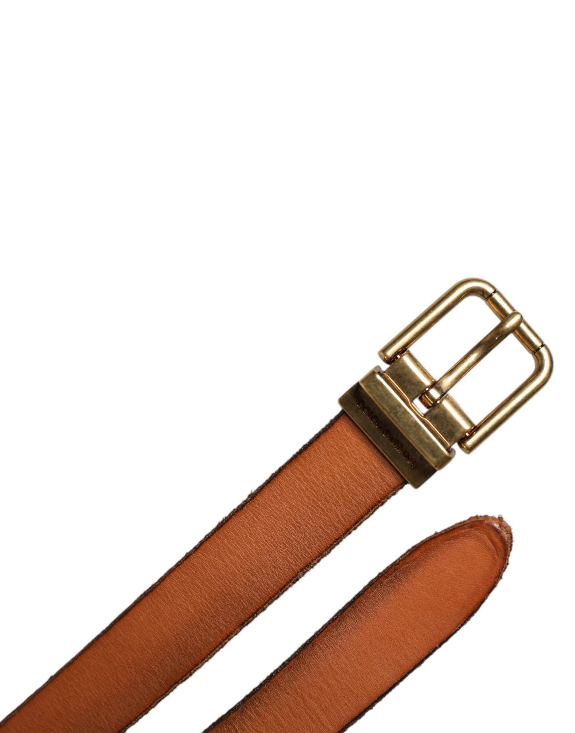 Dolce & Gabbana Brown Leather Gold Tone Metal Buckle Belt - Hilstor