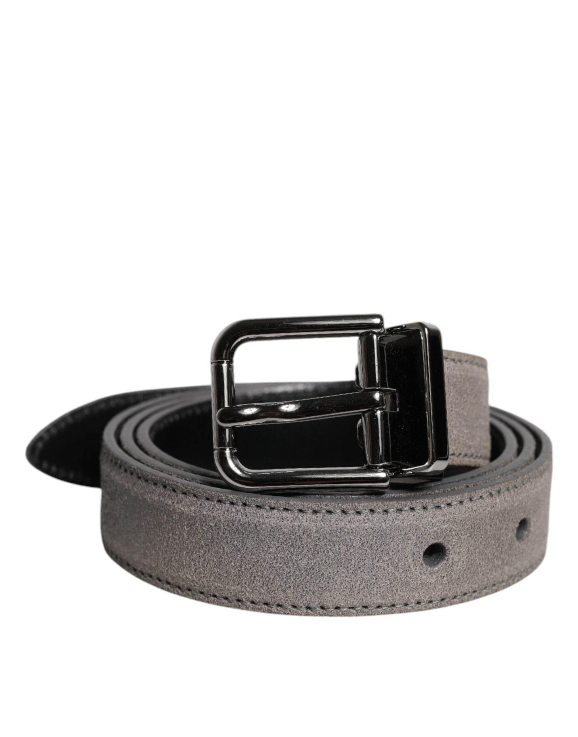 Dolce & Gabbana Gray Leather Silver Tone Metal Buckle Belt - Hilstor
