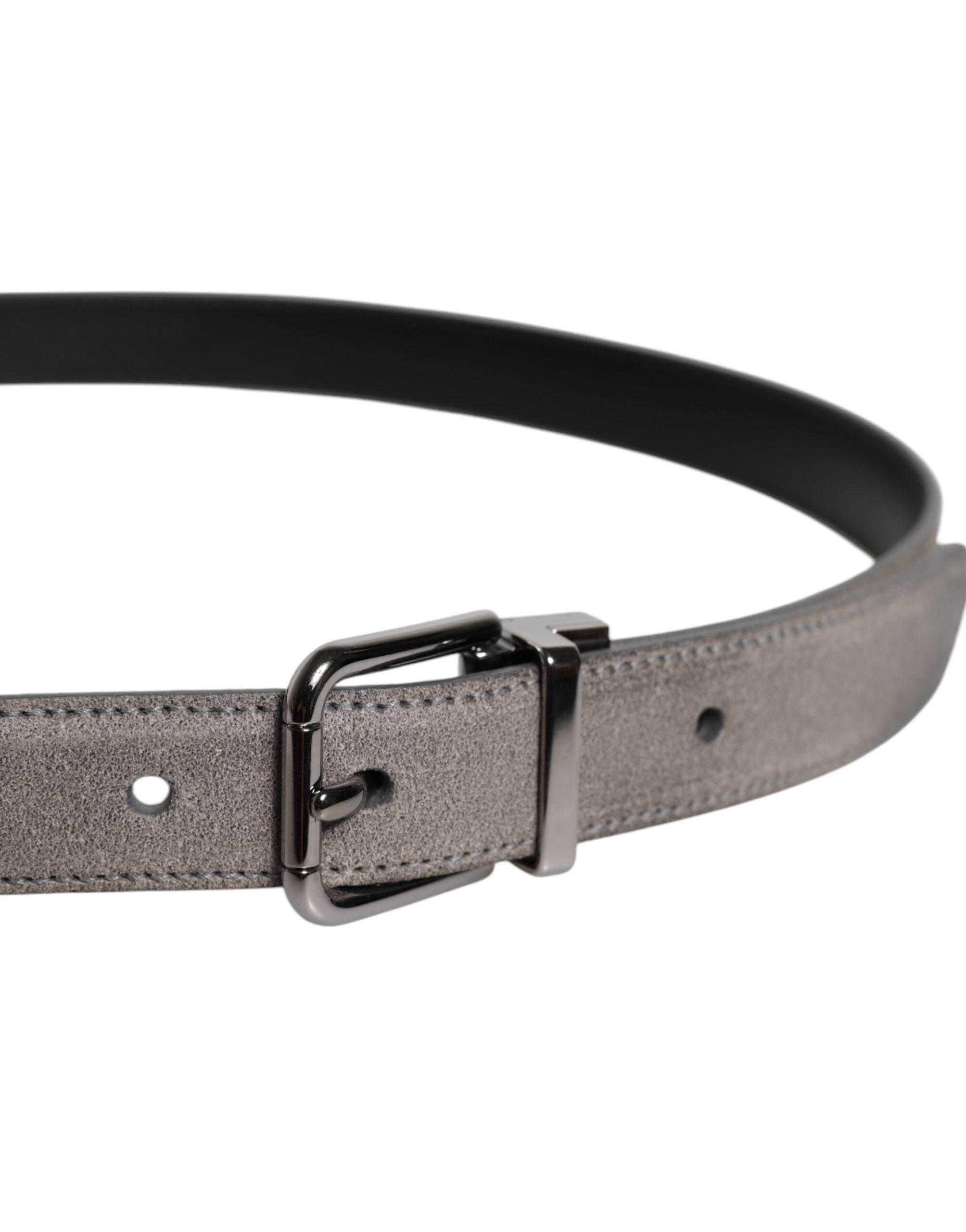 Dolce & Gabbana Gray Leather Silver Tone Metal Buckle Belt - Hilstor