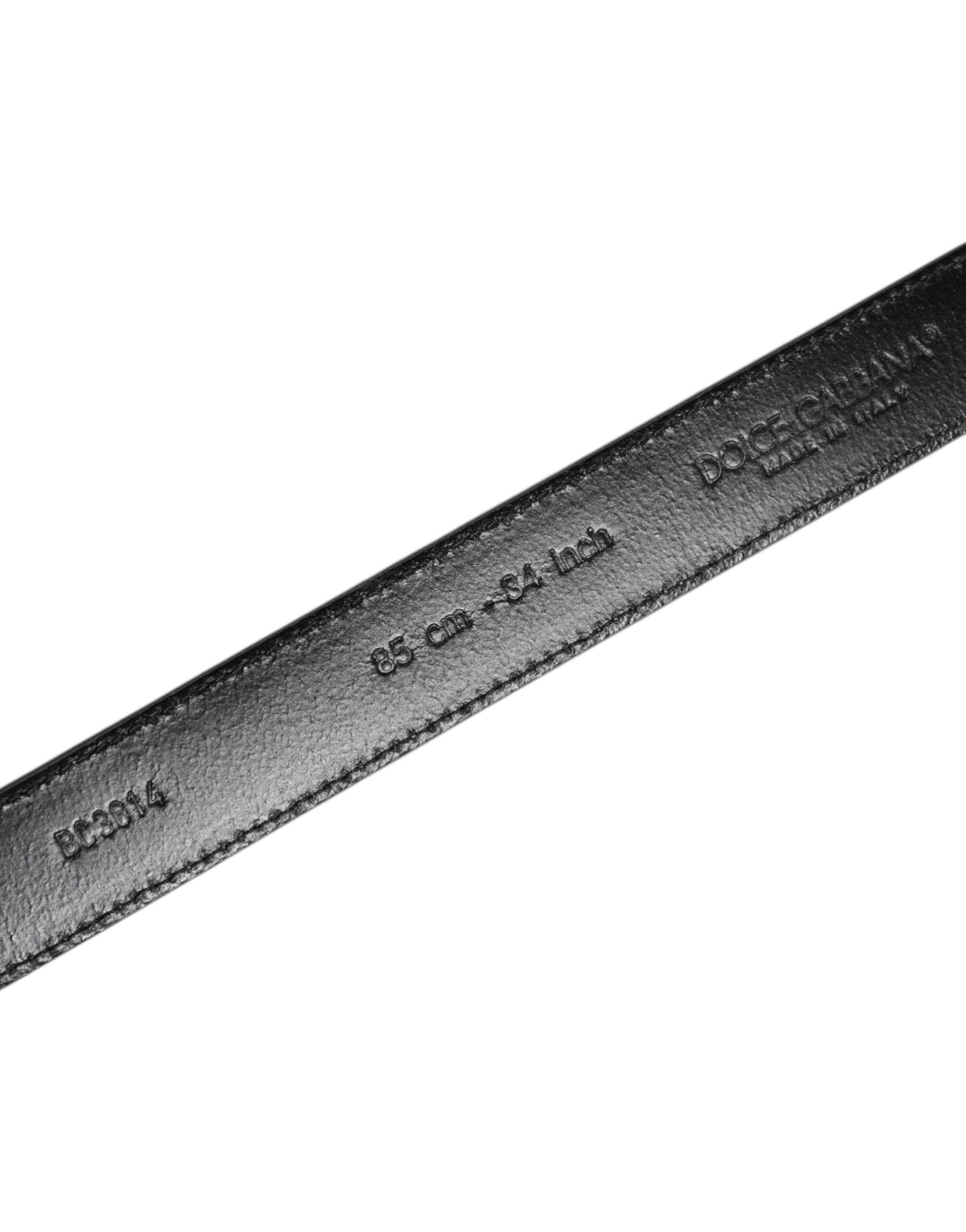 Dolce & Gabbana Gray Leather Silver Tone Metal Buckle Belt - Hilstor