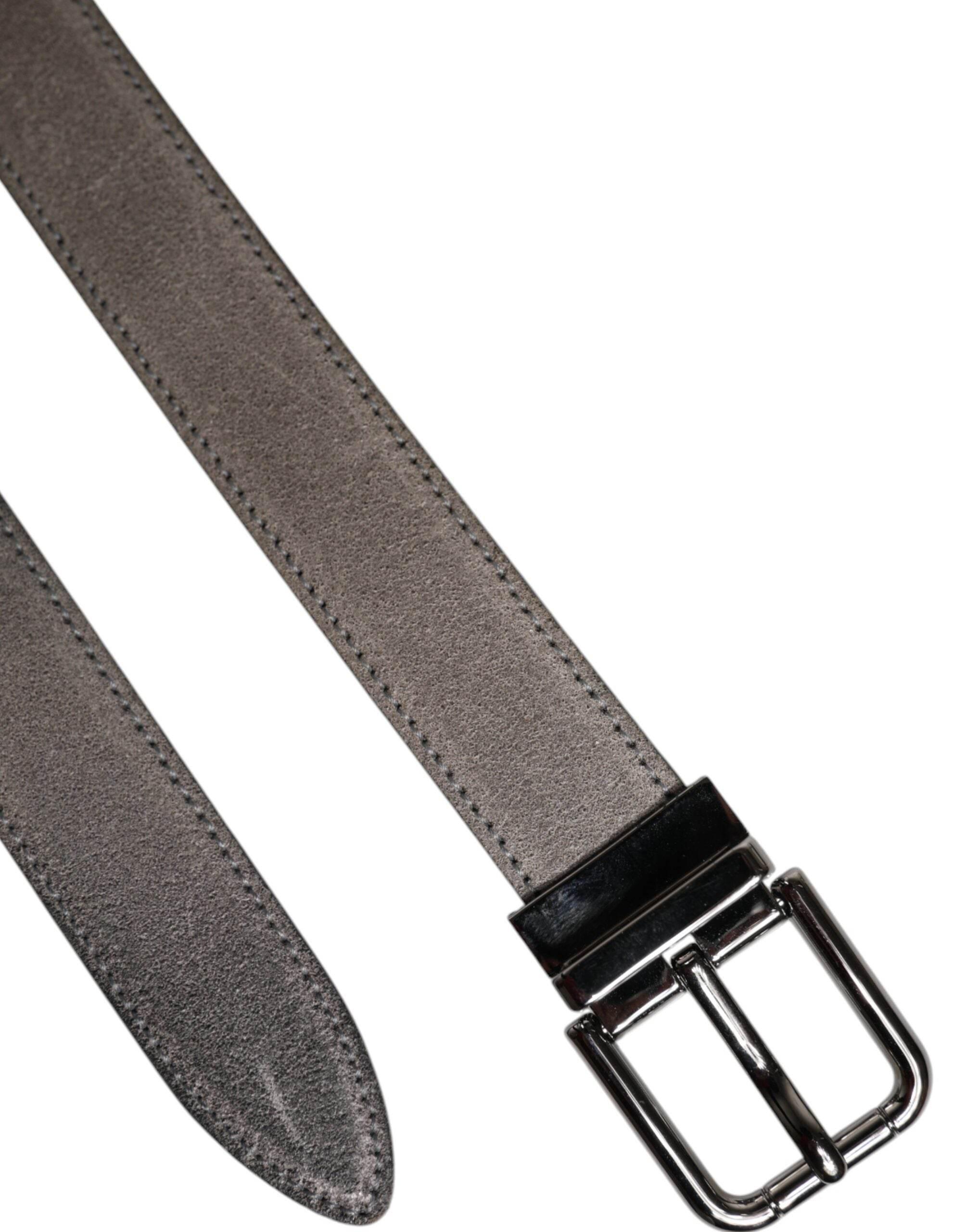 Dolce & Gabbana Gray Leather Silver Tone Metal Buckle Belt - Hilstor