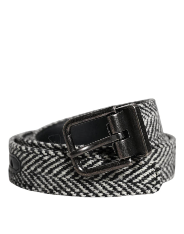 Dolce & Gabbana Black White Silver Tone Metal Buckle Belt - Hilstor