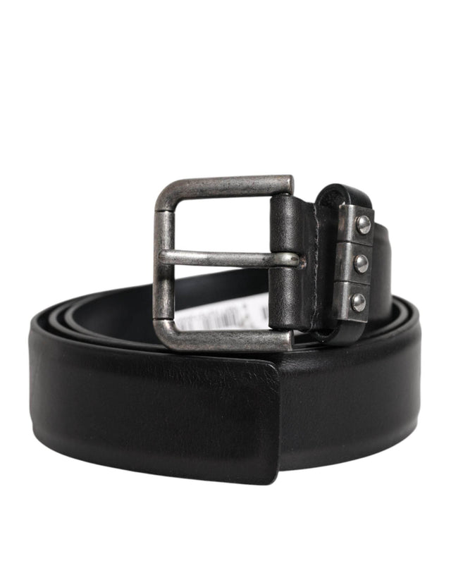 Dolce & Gabbana Black Leather Metal Buckle Classic Belt - Hilstor