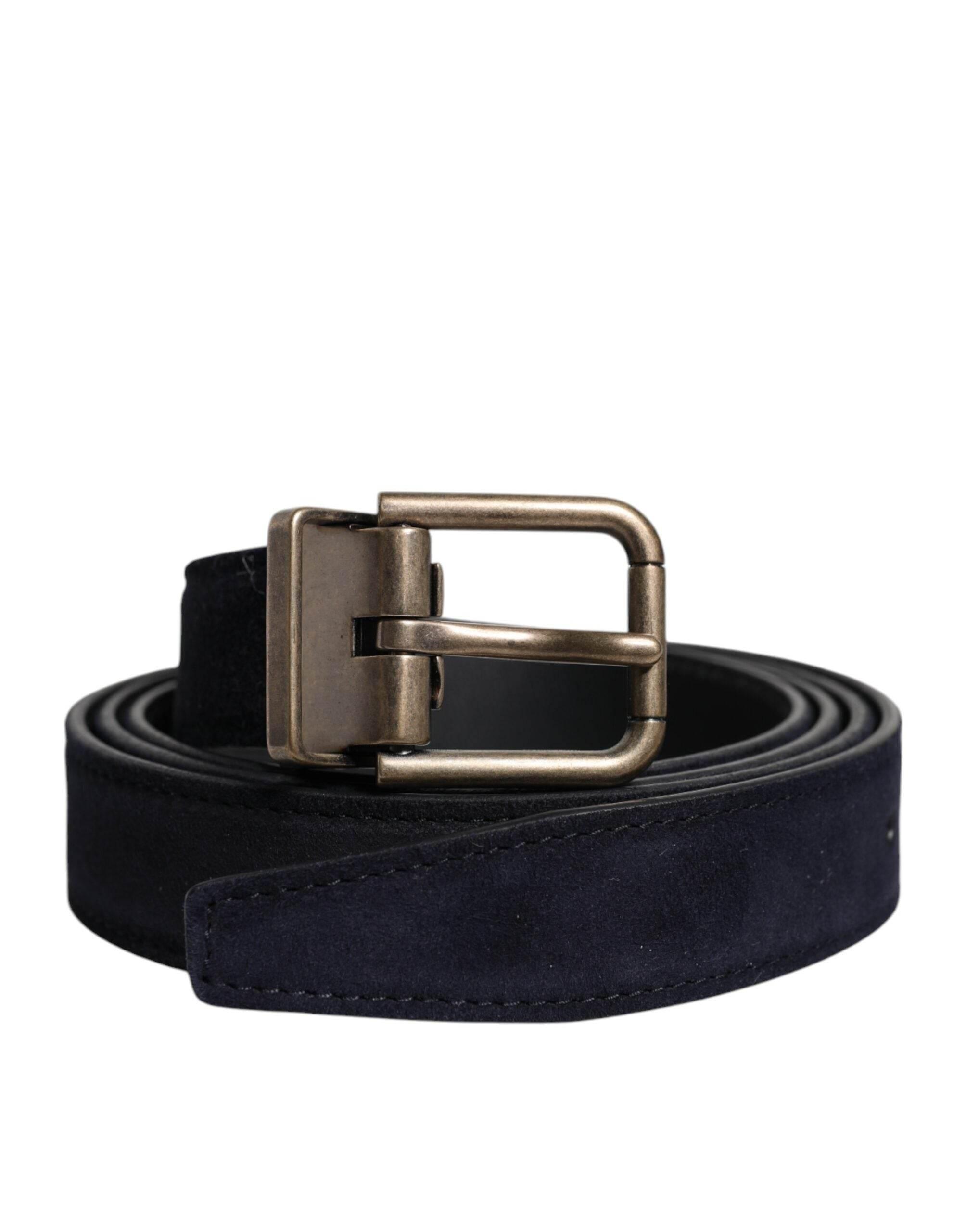 Dolce & Gabbana Black Goat Leather Metal Buckle Classic Belt - Hilstor