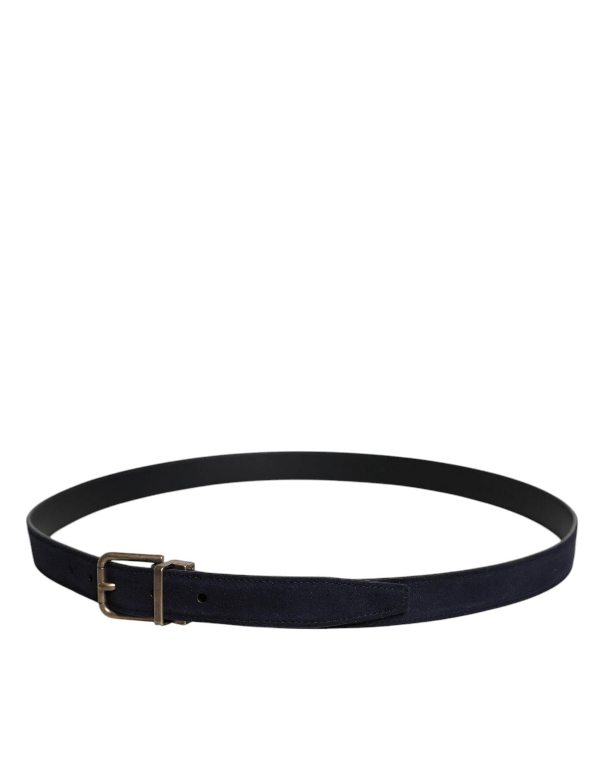 Dolce & Gabbana Black Goat Leather Metal Buckle Classic Belt - Hilstor