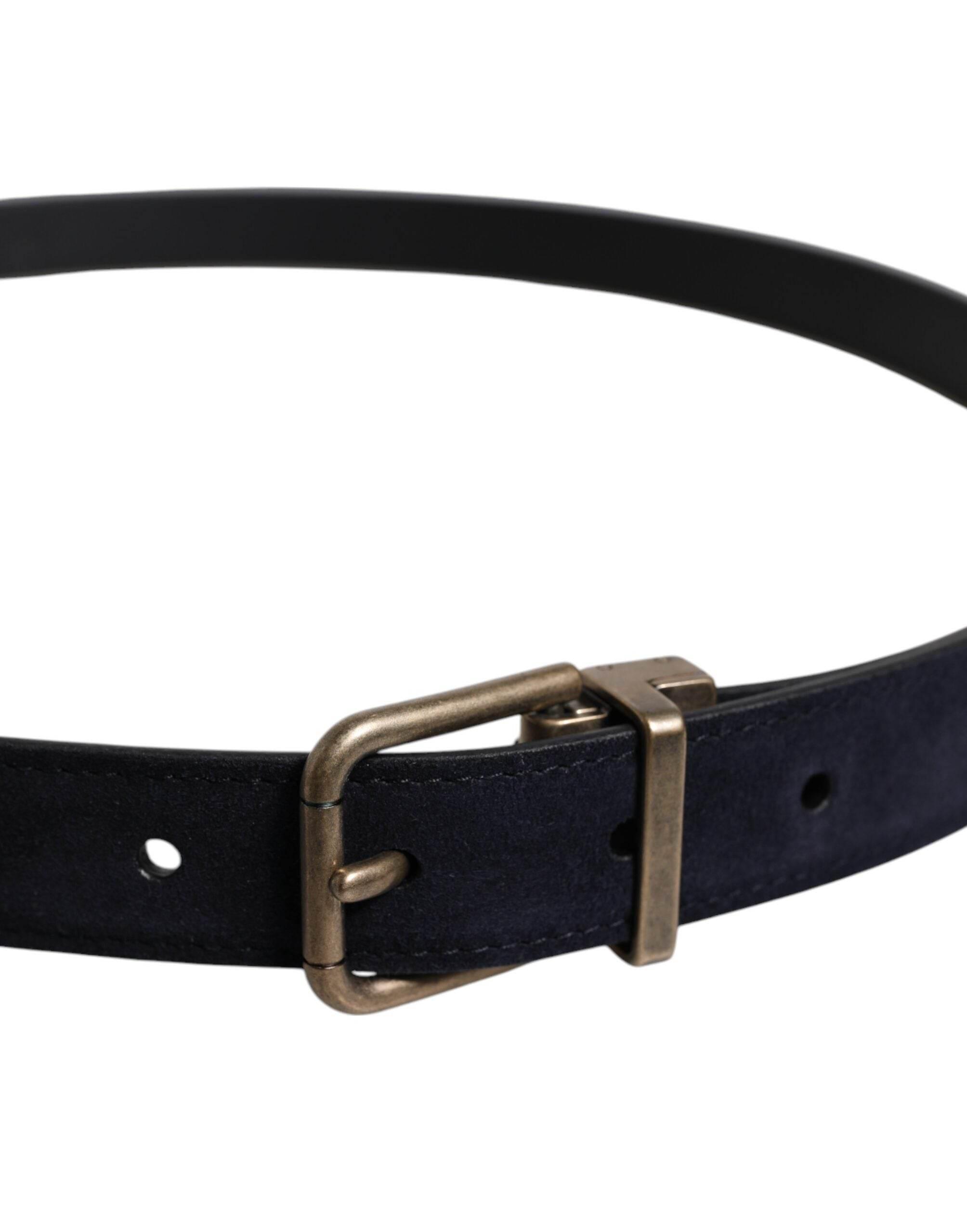 Dolce & Gabbana Black Goat Leather Metal Buckle Classic Belt - Hilstor