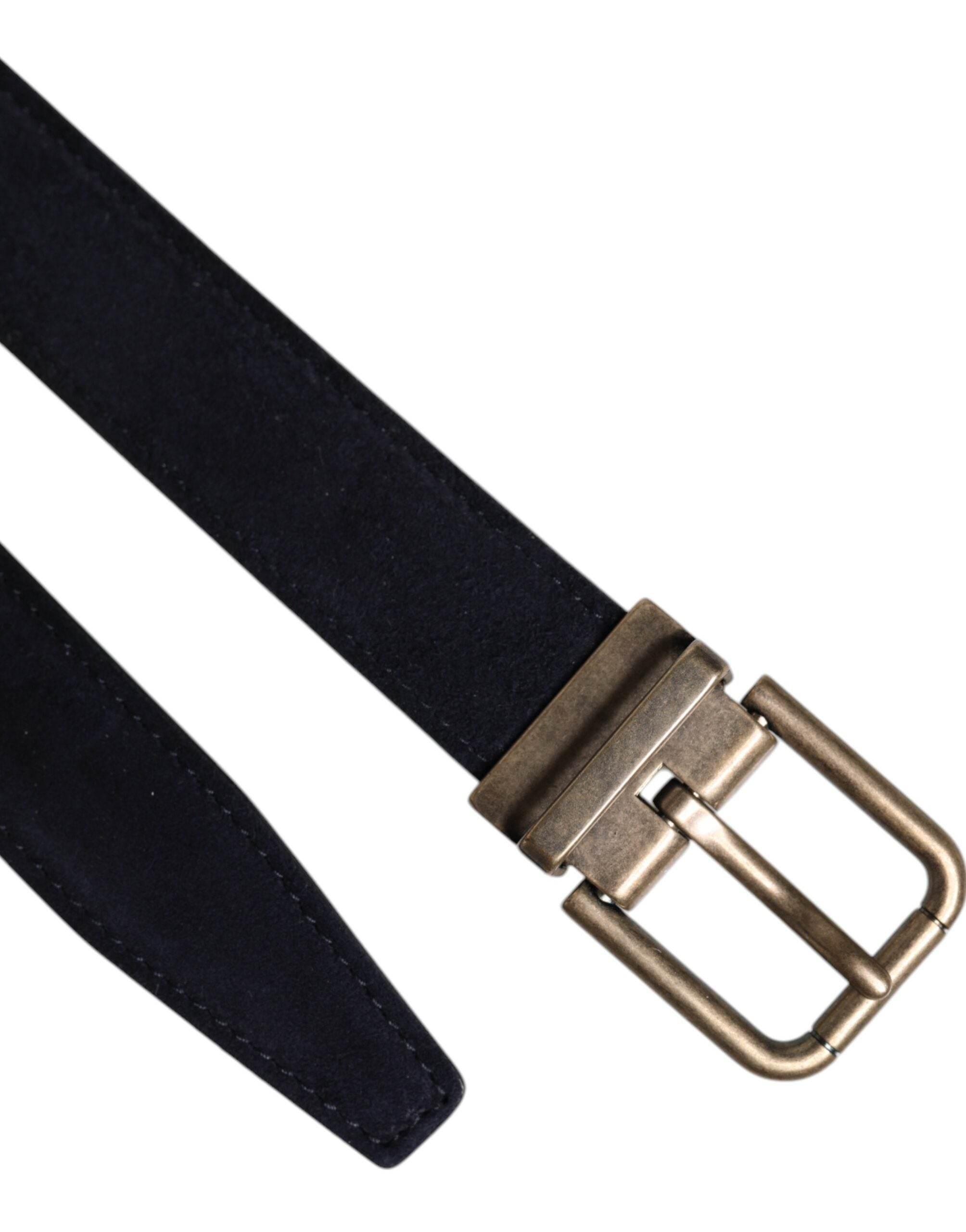 Dolce & Gabbana Black Goat Leather Metal Buckle Classic Belt - Hilstor